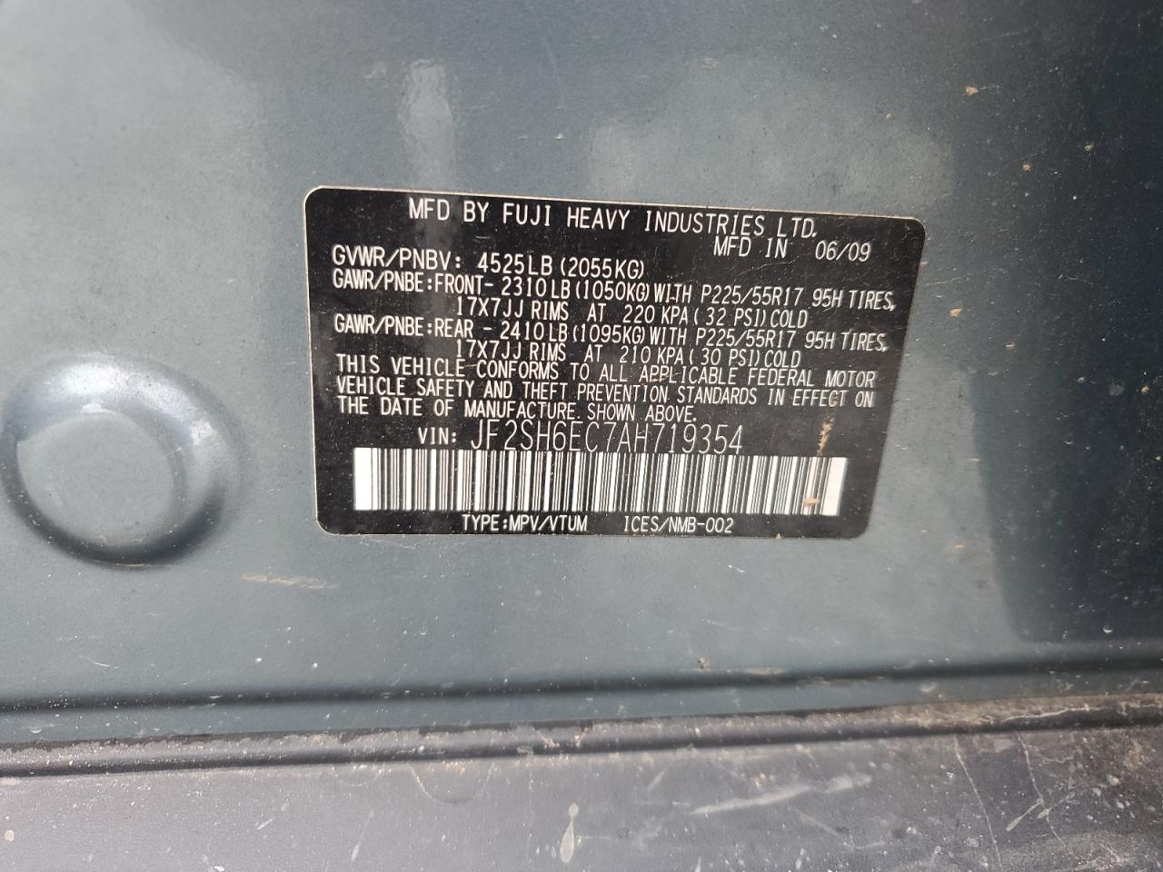 2010 Subaru Forester 2.5xt Blue vin: JF2SH6EC7AH719354