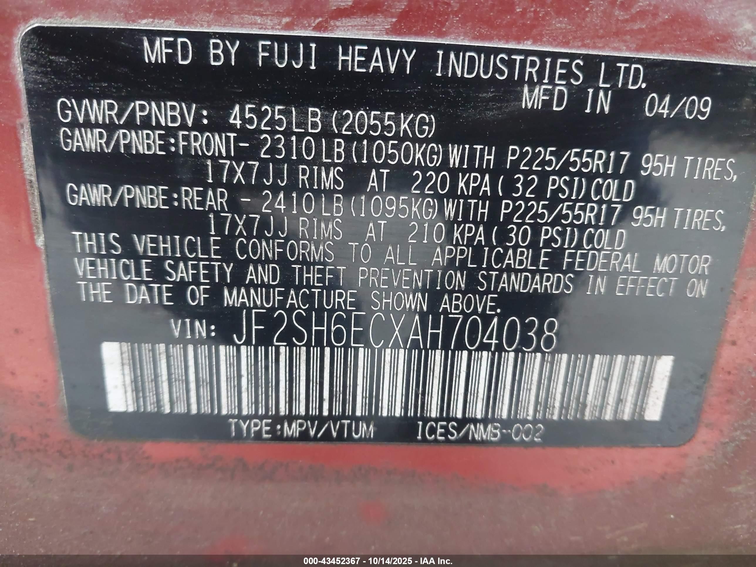 2010 Subaru Forester 2.5xt Premium Orange vin: JF2SH6ECXAH704038