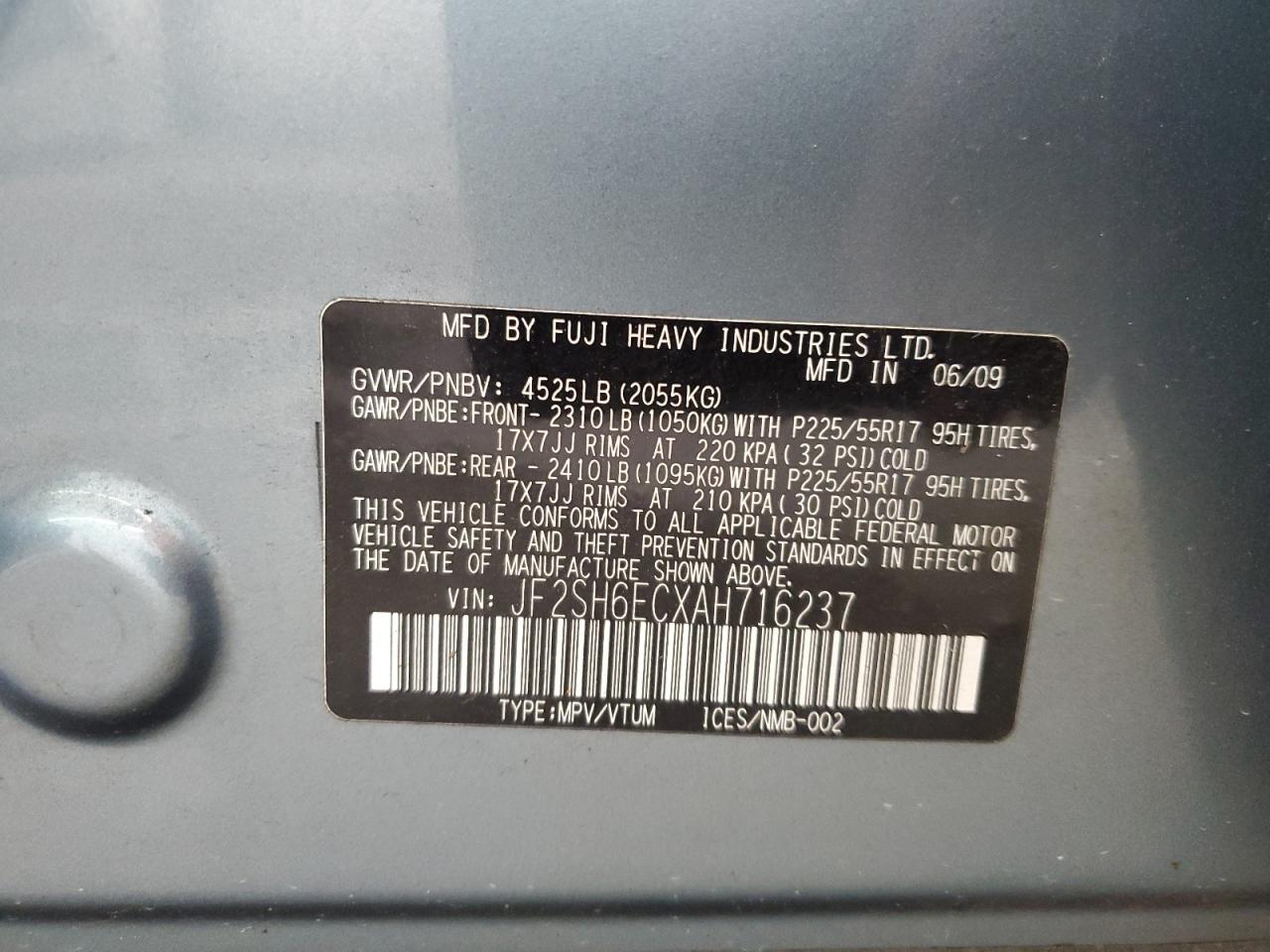 2010 Subaru Forester 2.5xt Blue vin: JF2SH6ECXAH716237