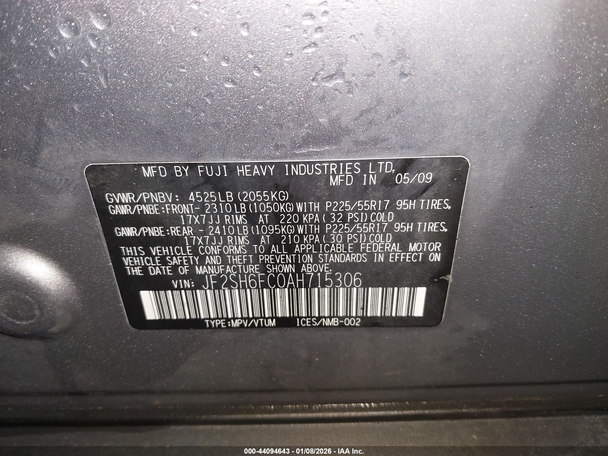 2010 Subaru Forester 2.5xt Limited Silver vin: JF2SH6FC0AH715306
