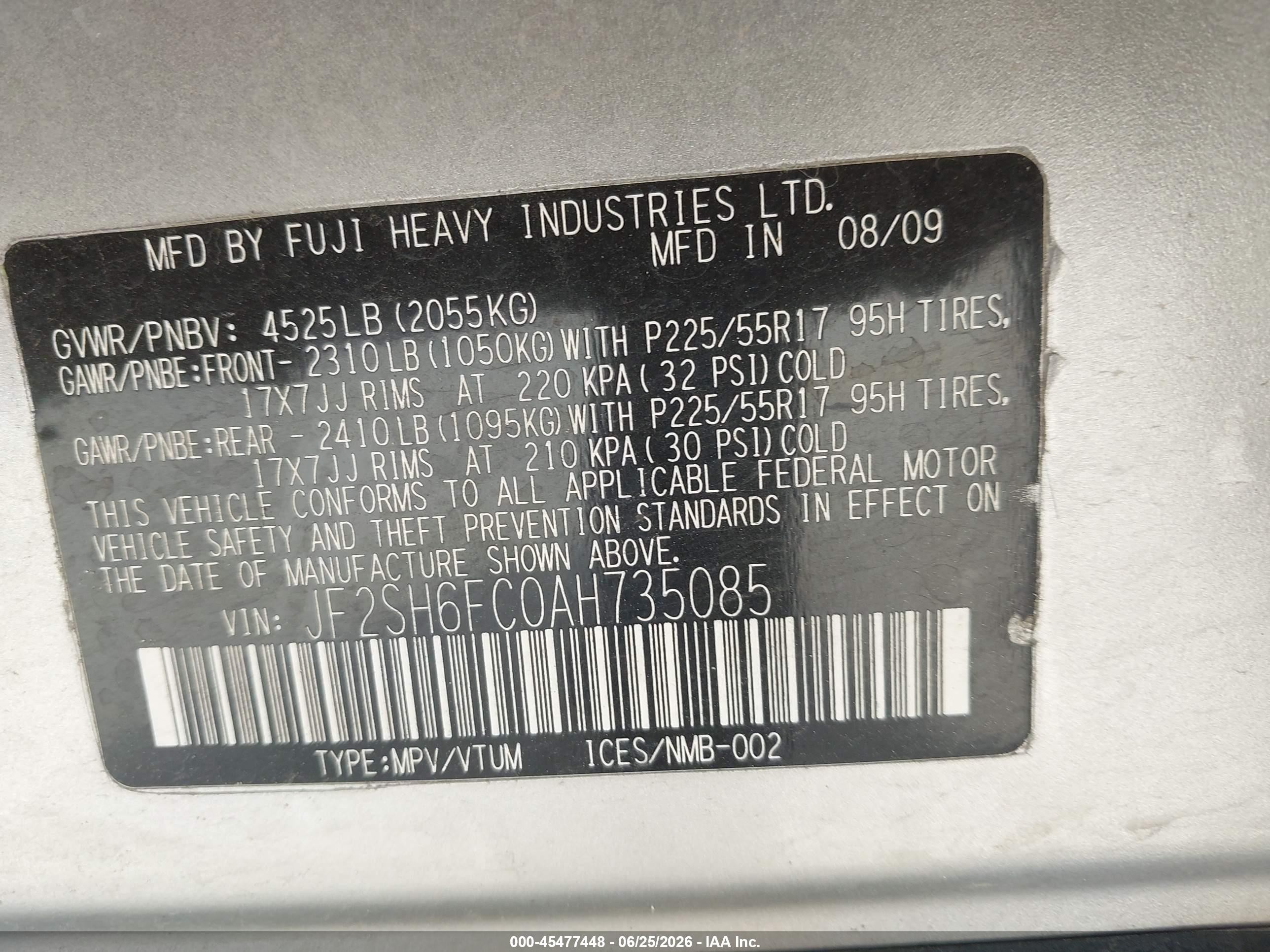 2010 Subaru Forester 2.5xt Limited Серебряный vin: JF2SH6FC0AH735085