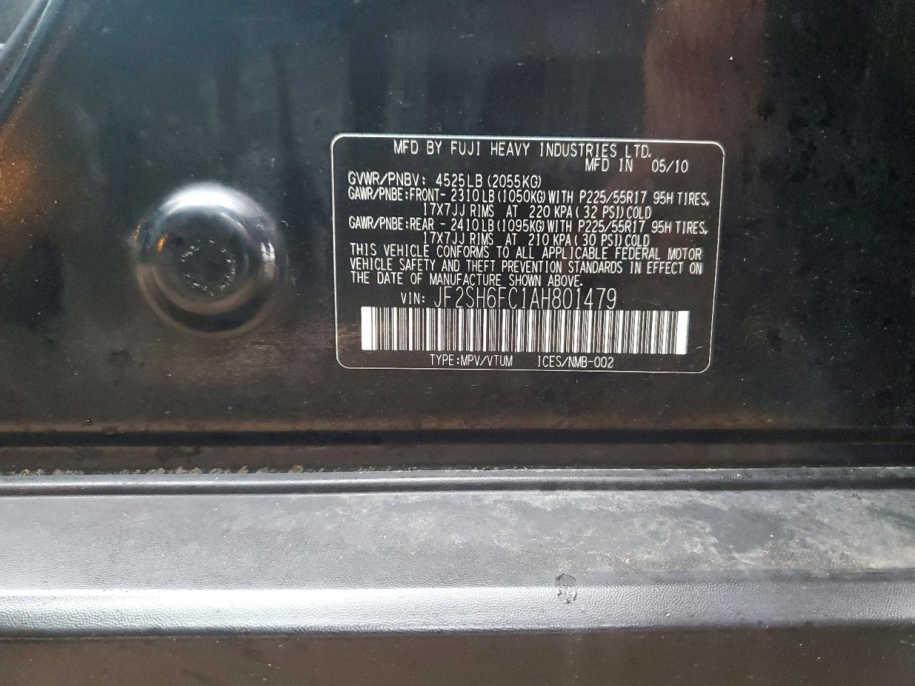 2010 Subaru Forester 2.5xt Limited Black vin: JF2SH6FC1AH801479
