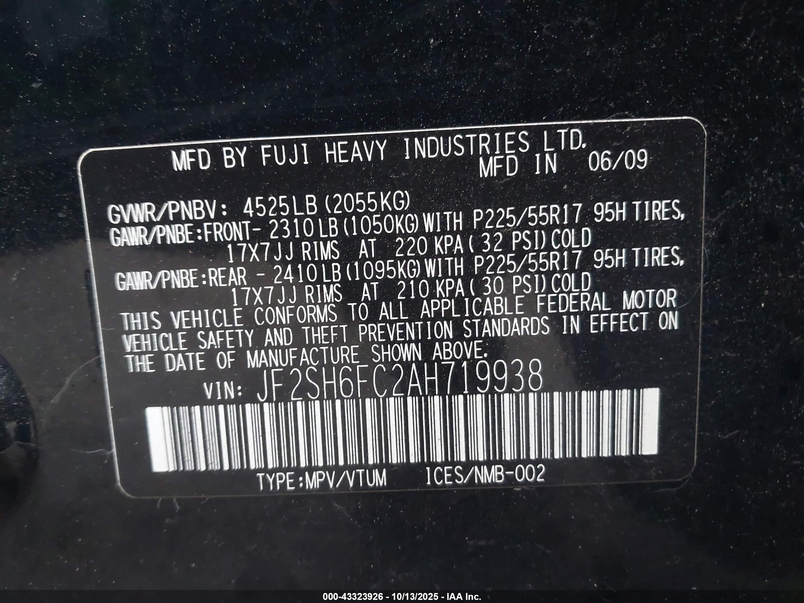 2010 Subaru Forester 2.5xt Limited Black vin: JF2SH6FC2AH719938