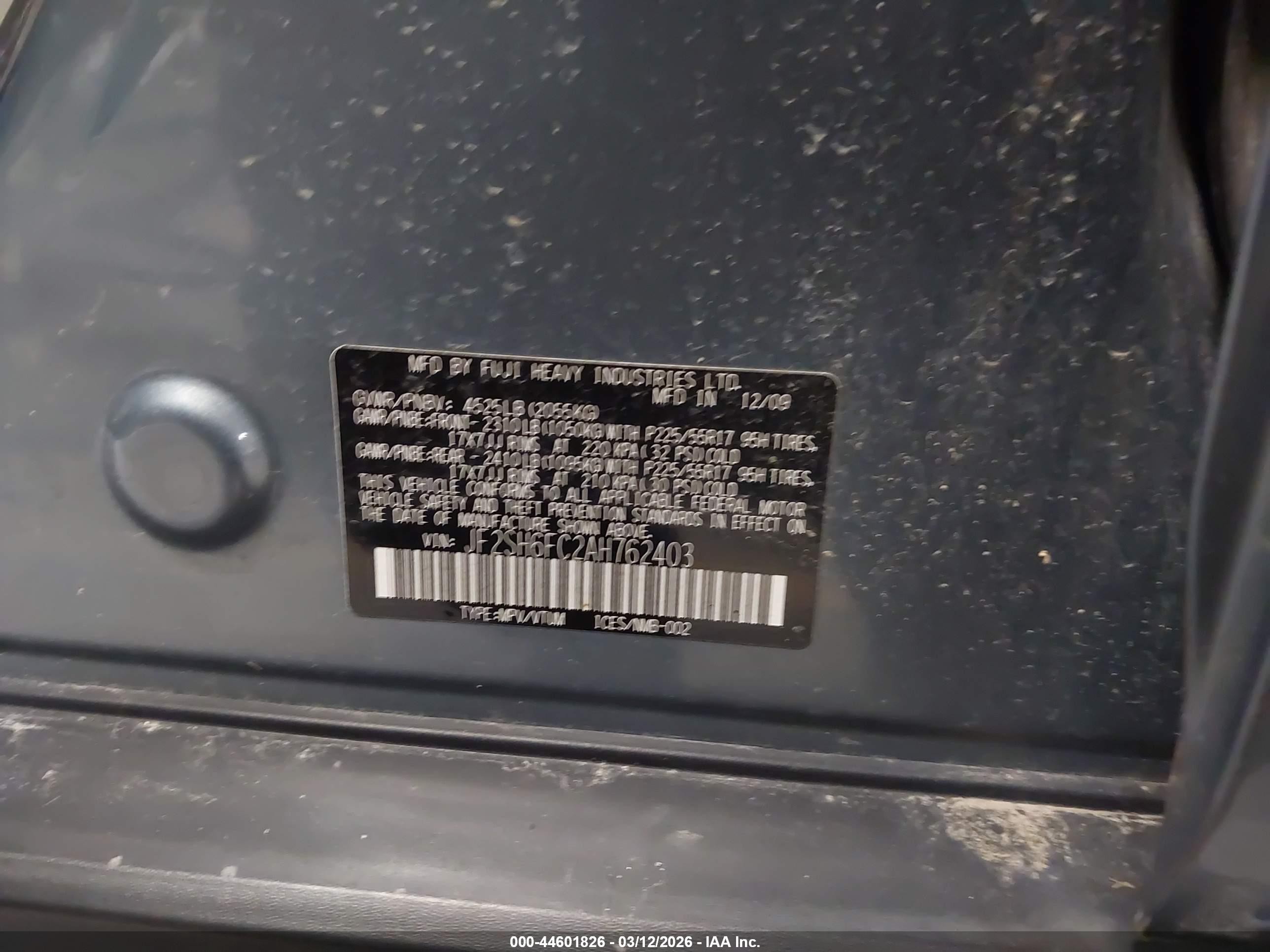 2010 Subaru Forester 2.5xt Limited Teal vin: JF2SH6FC2AH762403