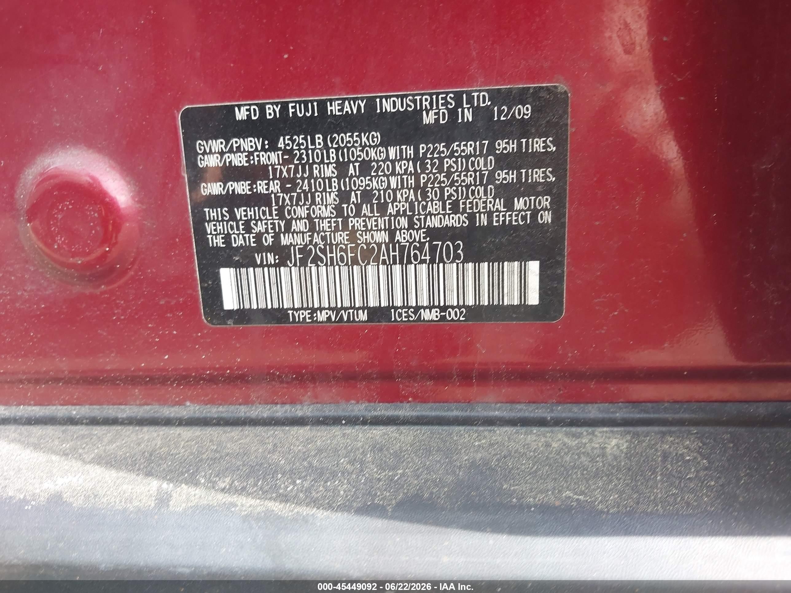 2010 Subaru Forester 2.5xt Limited Maroon vin: JF2SH6FC2AH764703