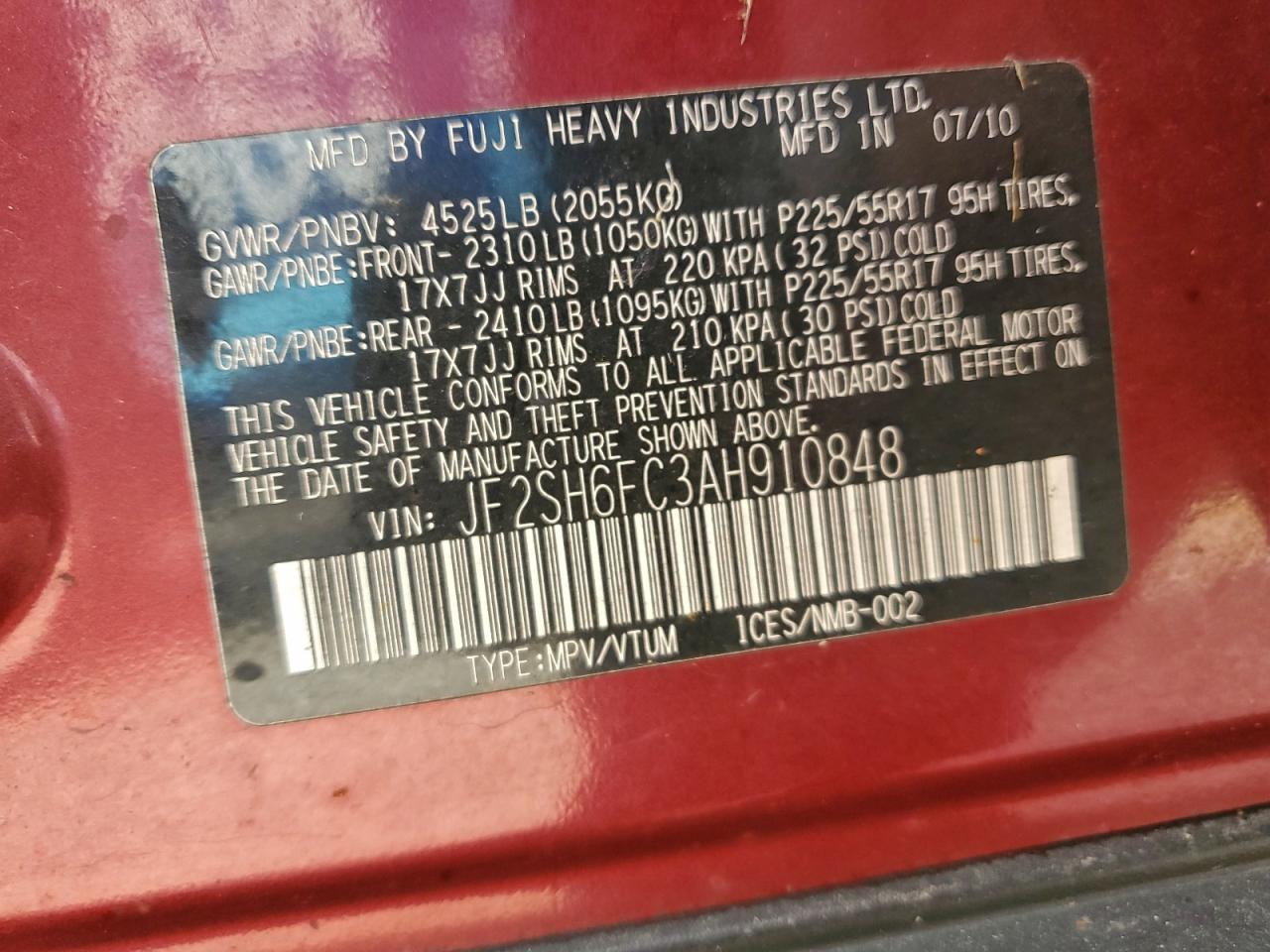 2010 Subaru Forester 2.5xt Limited Burgundy vin: JF2SH6FC3AH910848