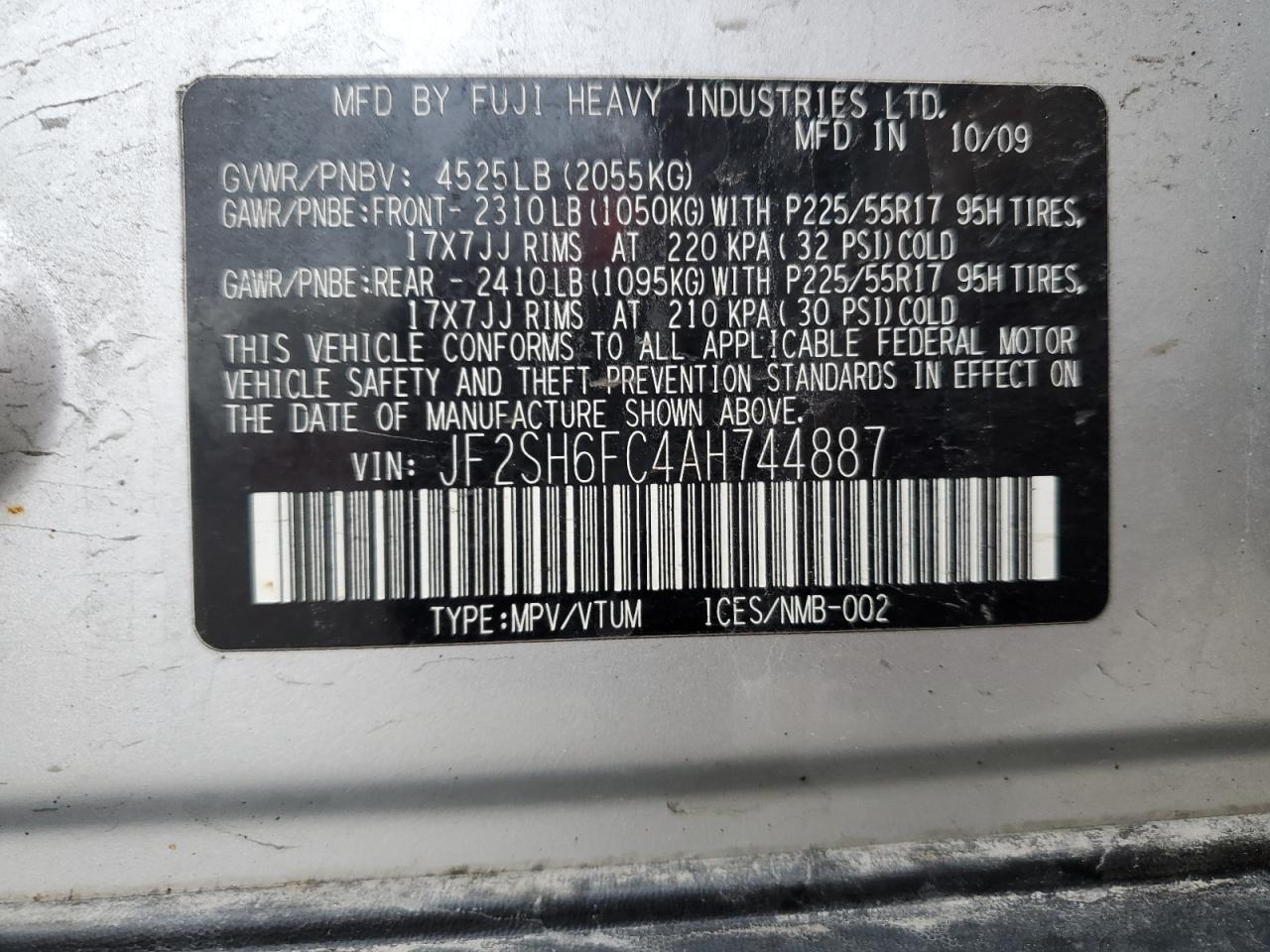 2010 Subaru Forester 2.5xt Limited Silver vin: JF2SH6FC4AH744887