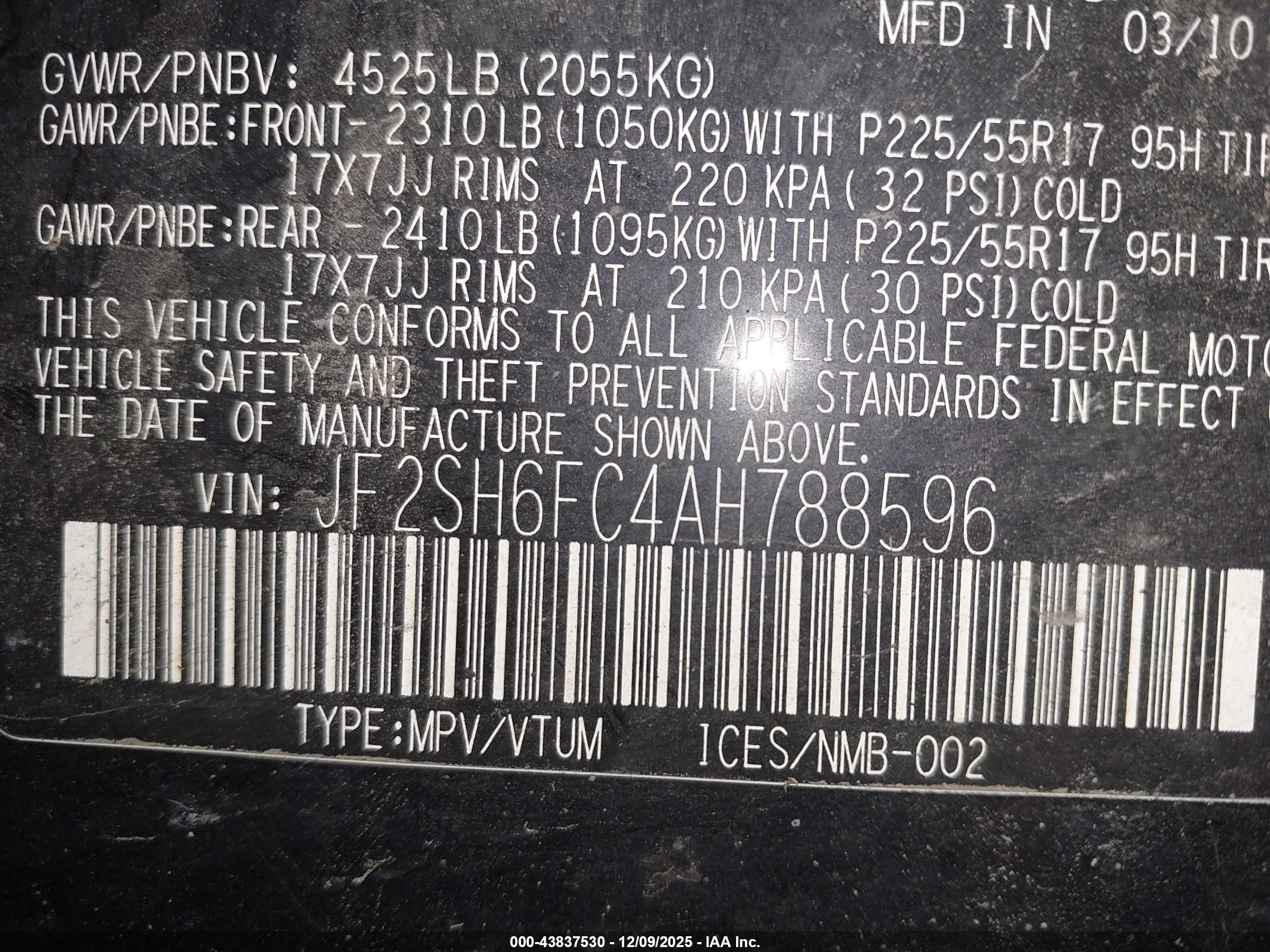 2010 Subaru Forester 2.5xt Limited Black vin: JF2SH6FC4AH788596