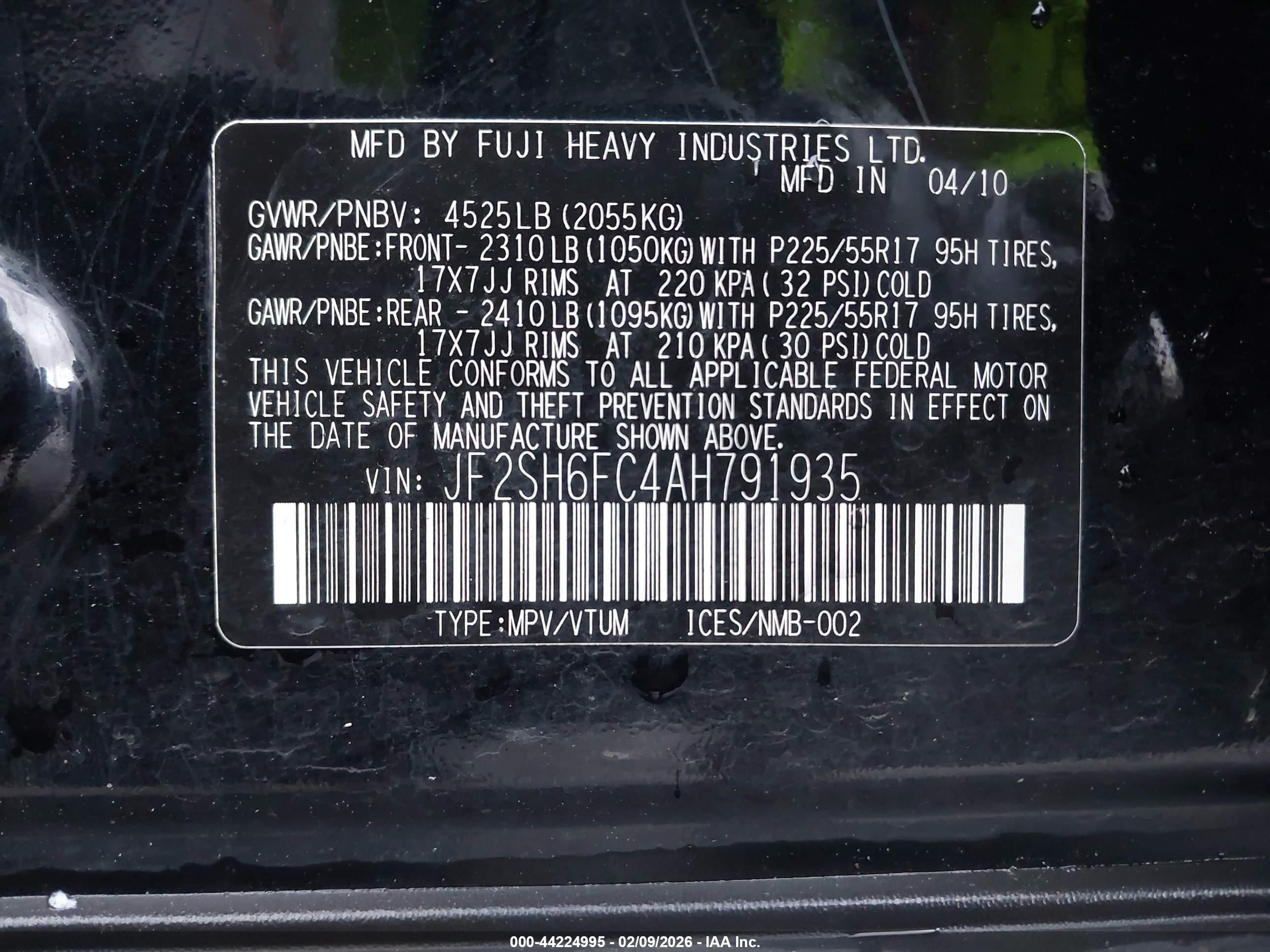 2010 Subaru Forester 2.5xt Limited Black vin: JF2SH6FC4AH791935