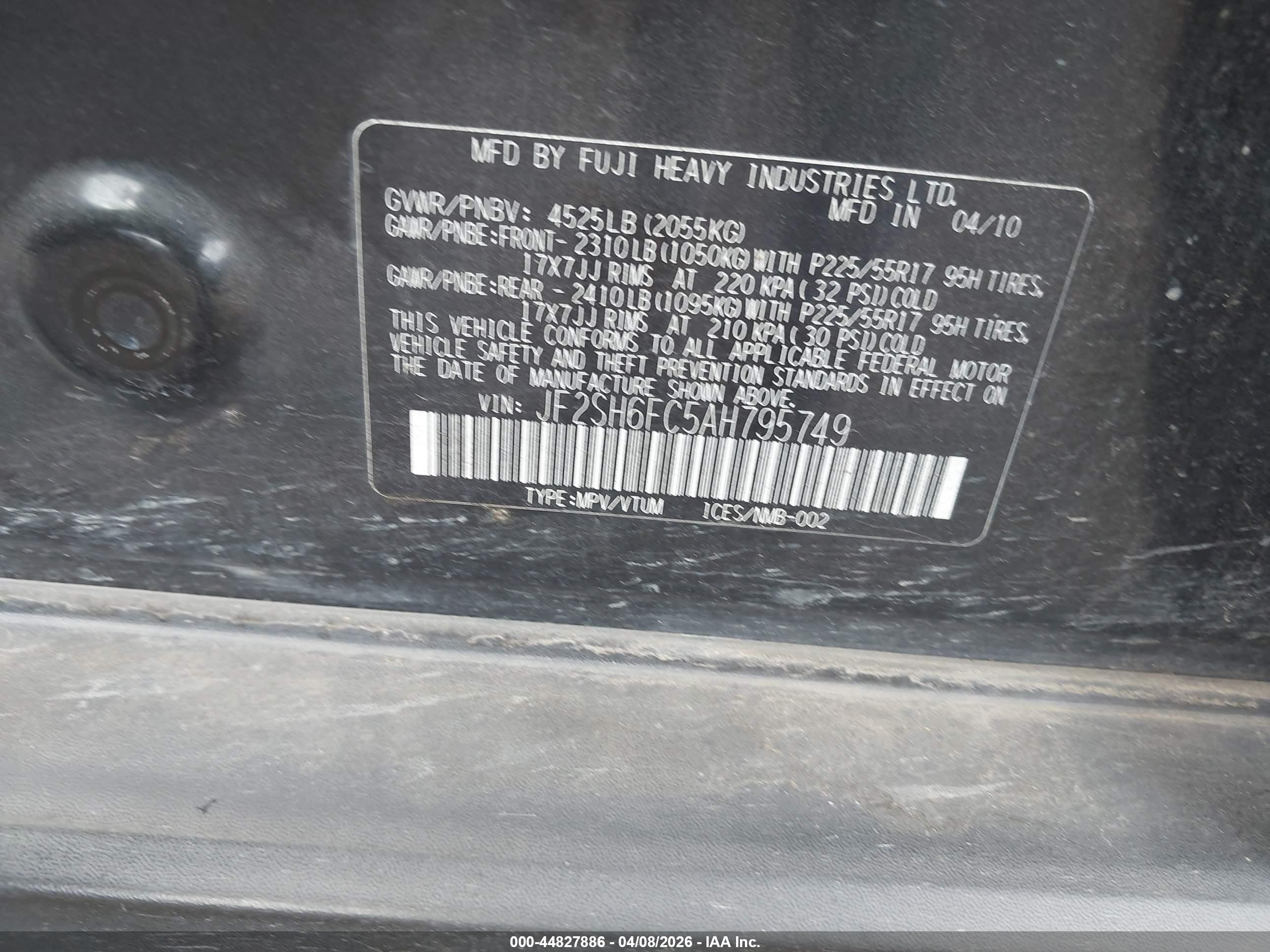 2010 Subaru Forester 2.5xt Limited Black vin: JF2SH6FC5AH795749