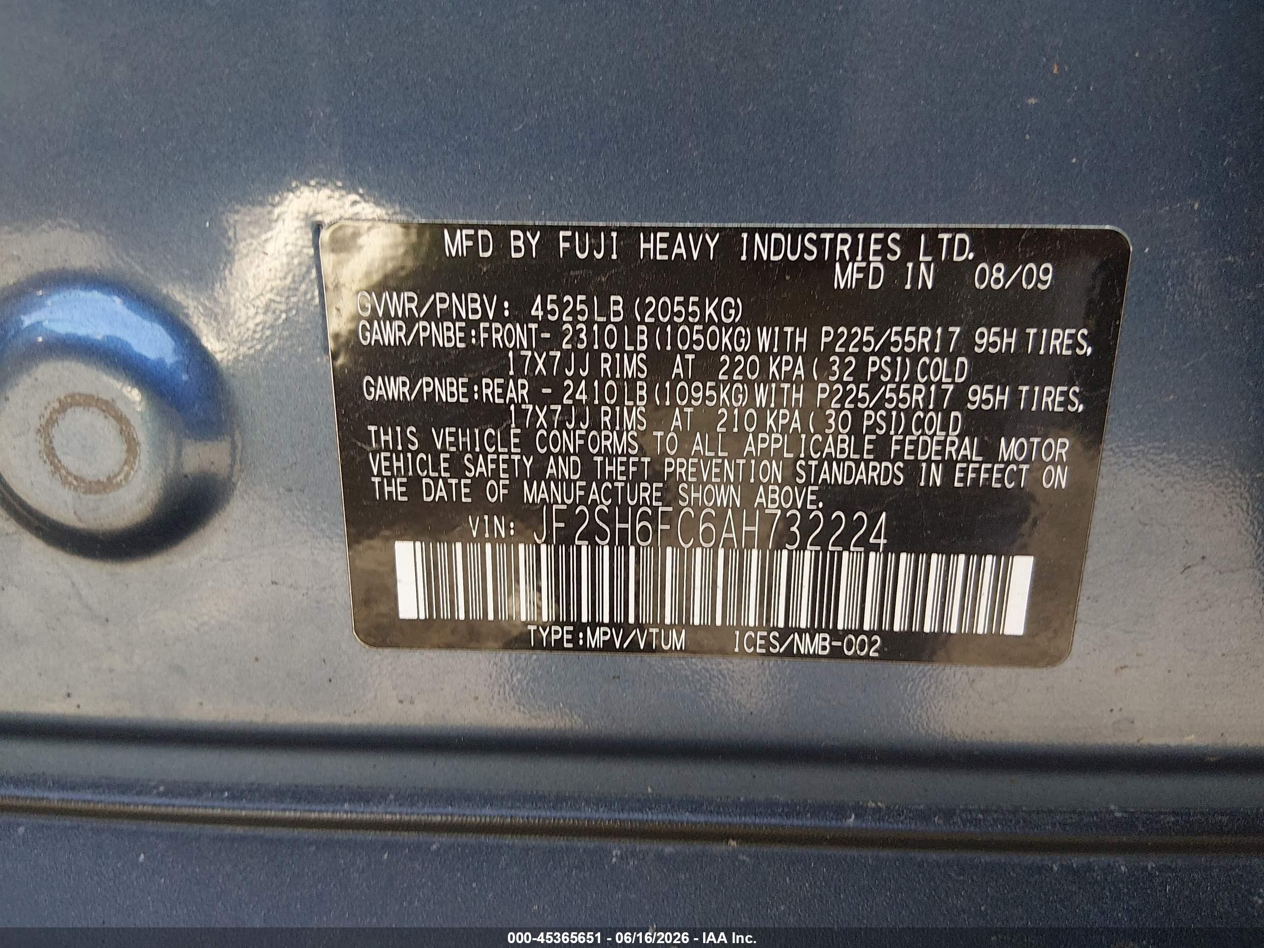 2010 Subaru Forester 2.5xt Limited Синий vin: JF2SH6FC6AH732224