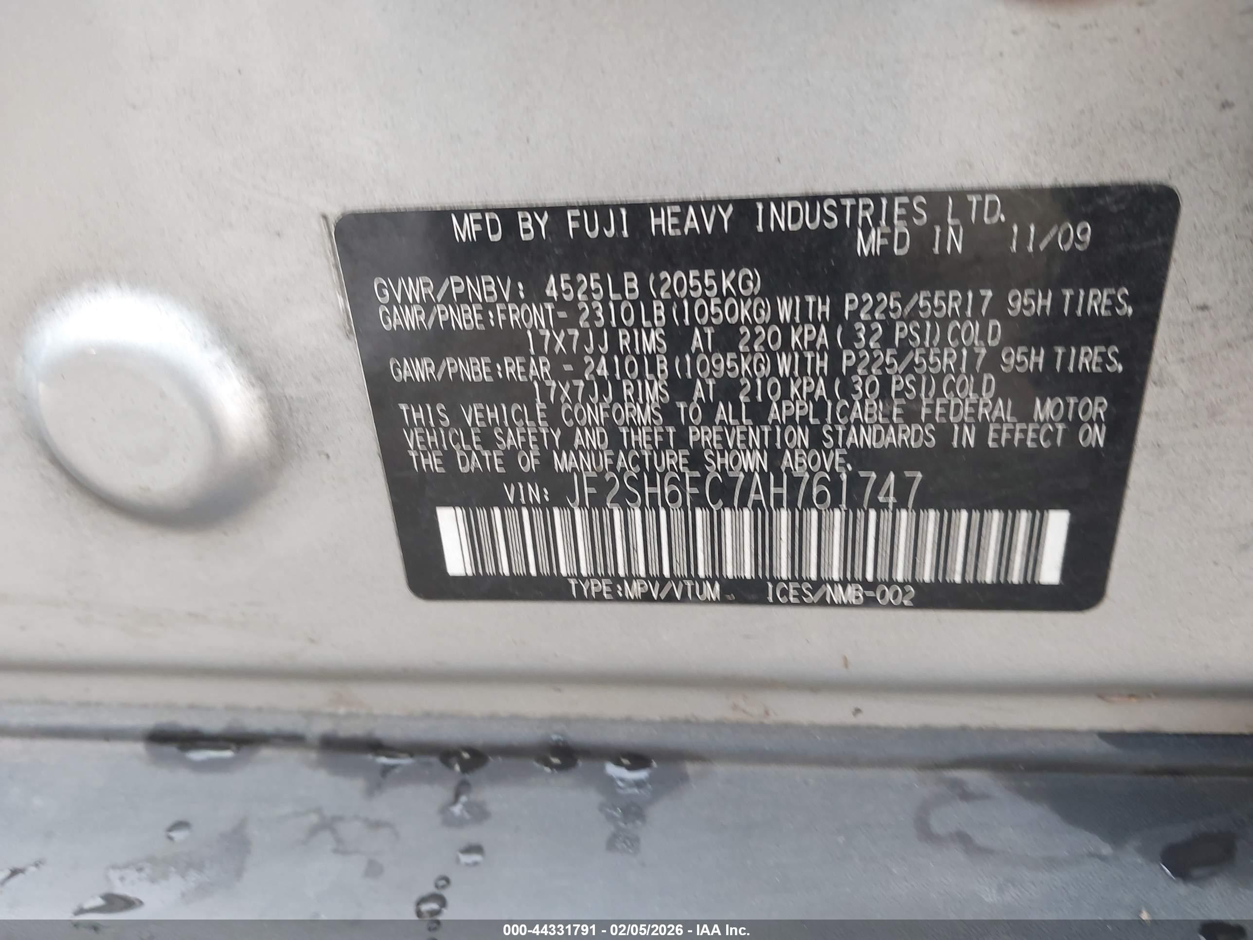 2010 Subaru Forester 2.5xt Limited Серебряный vin: JF2SH6FC7AH761747