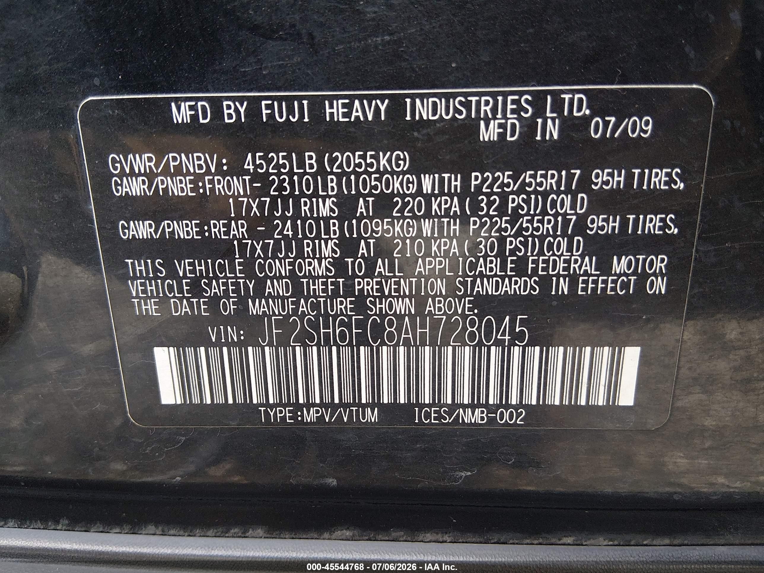 2010 Subaru Forester 2.5xt Limited Black vin: JF2SH6FC8AH728045