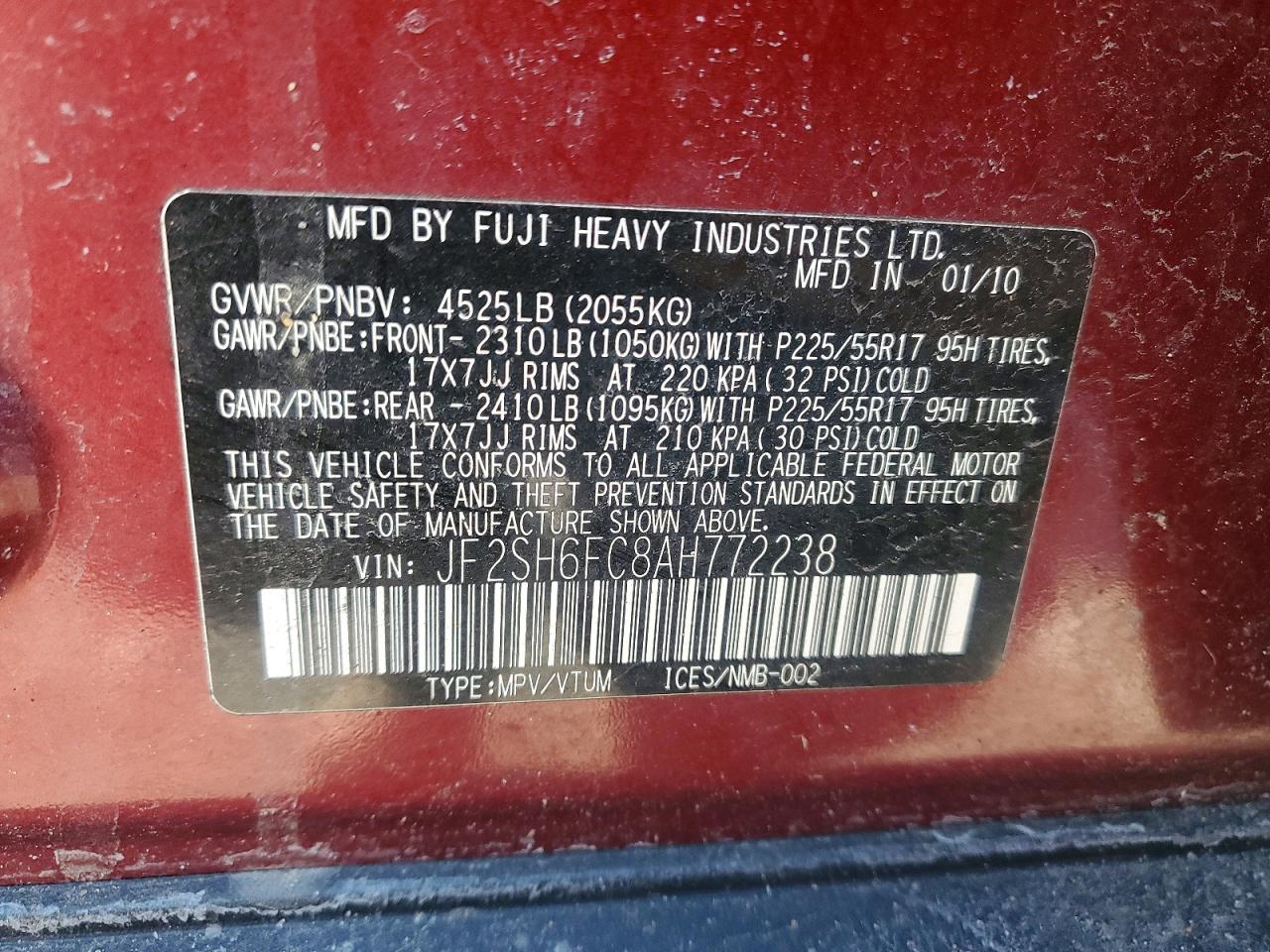 2010 Subaru Forester 2.5xt Limited Red vin: JF2SH6FC8AH772238
