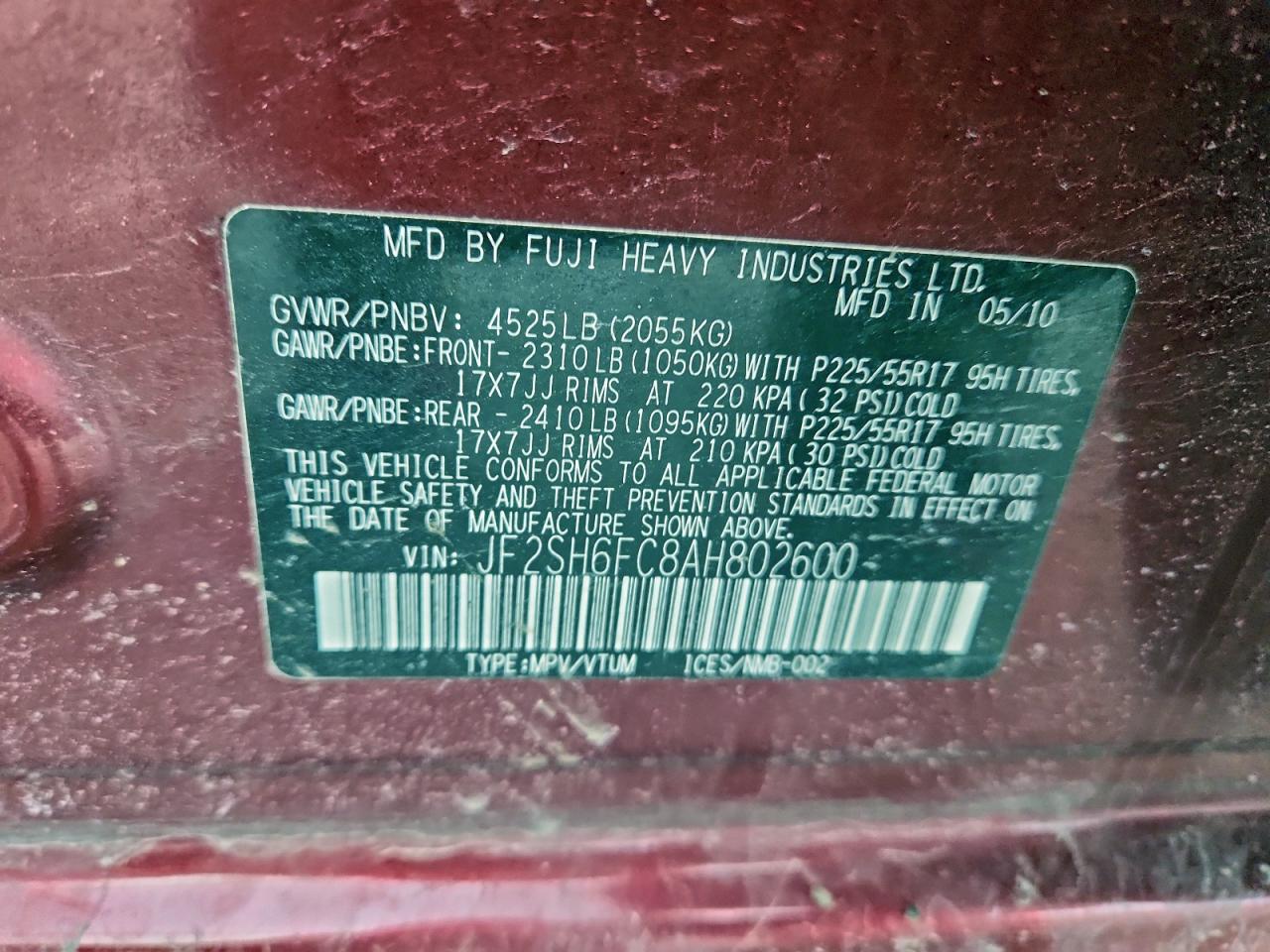 2010 Subaru Forester 2.5xt Limited Red vin: JF2SH6FC8AH802600