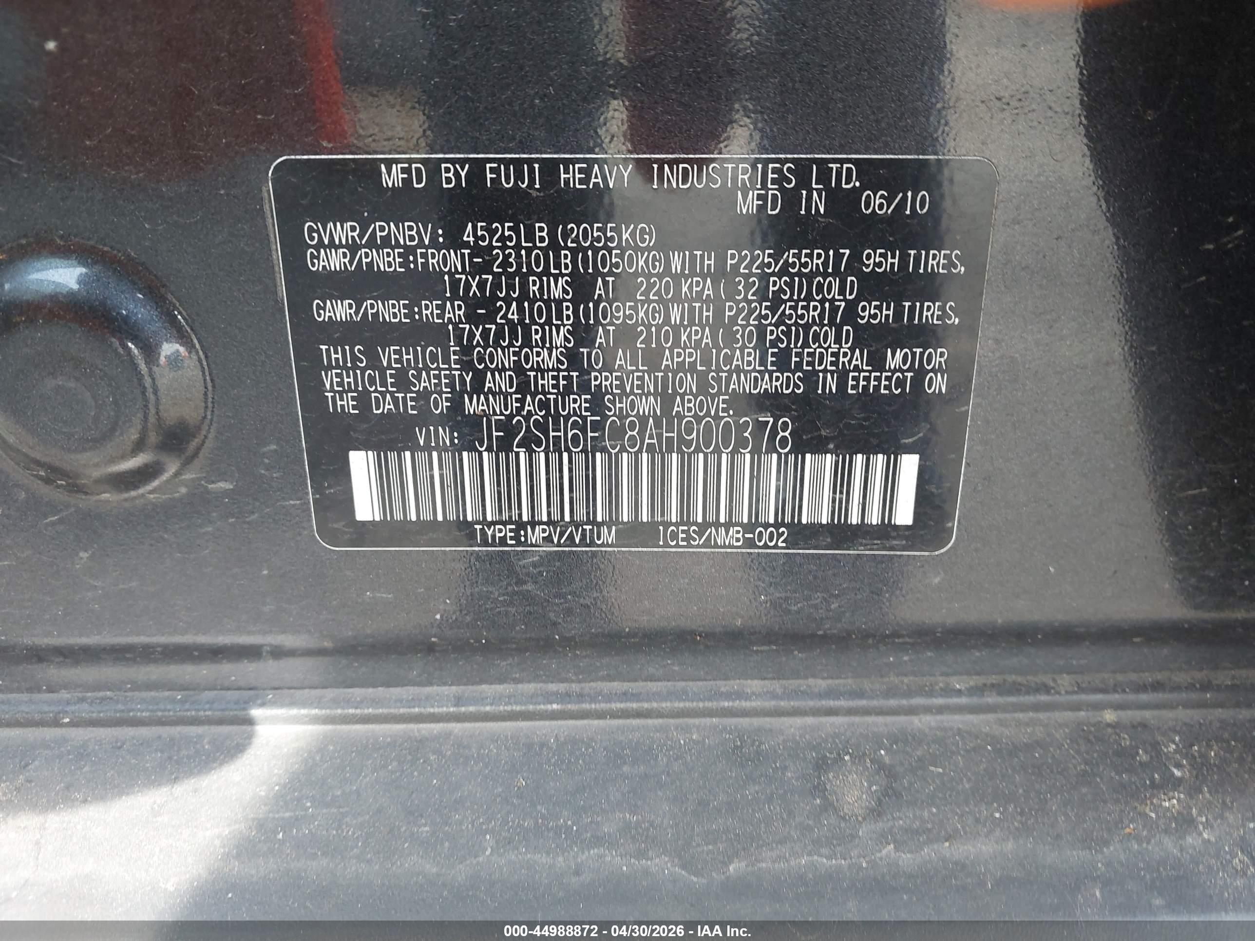 2010 Subaru Forester 2.5xt Limited Black vin: JF2SH6FC8AH900378