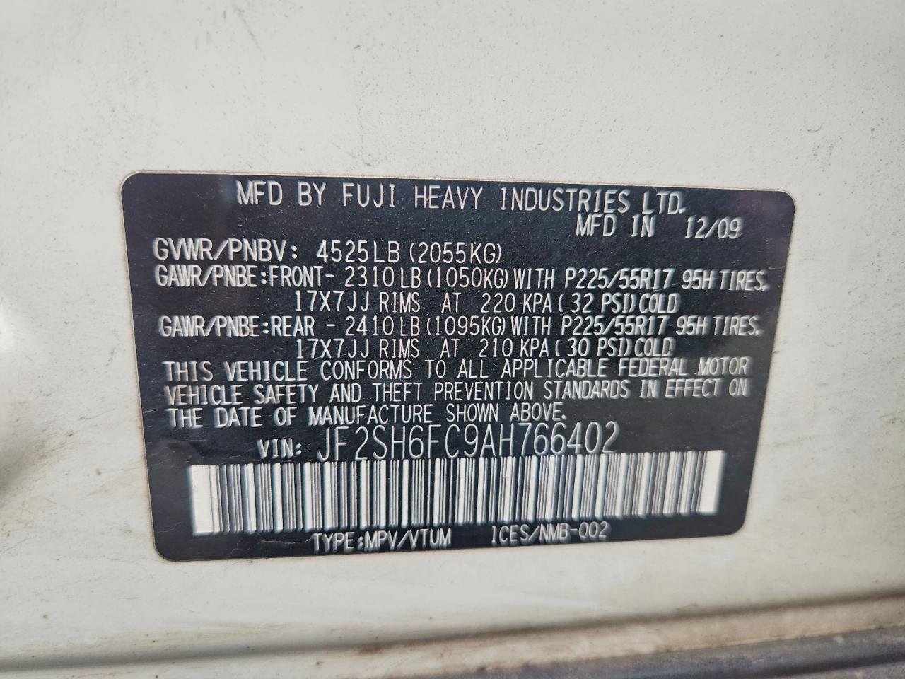 2010 Subaru Forester 2.5xt Limited White vin: JF2SH6FC9AH766402