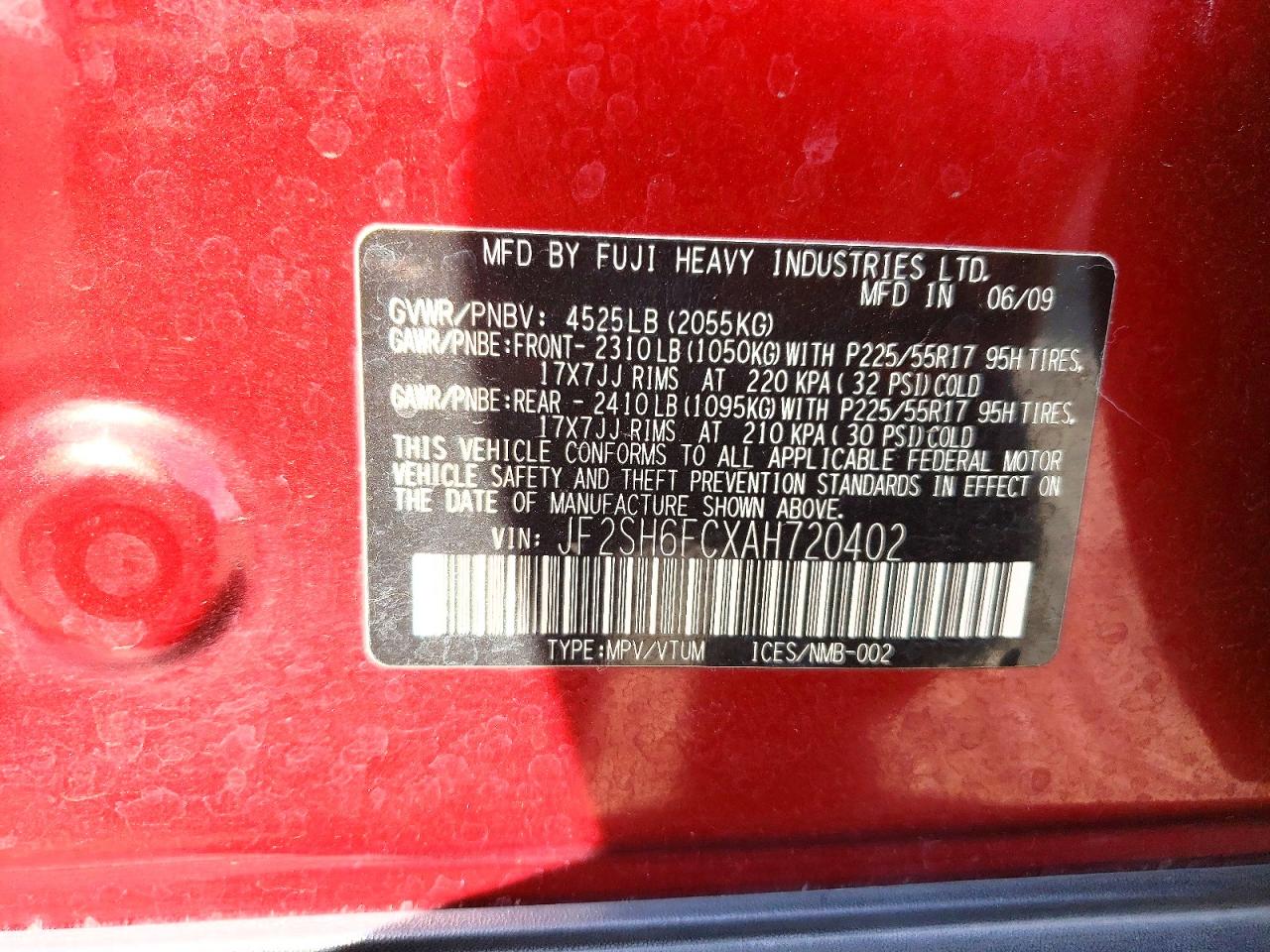 2010 Subaru Forester 2.5xt Limited Maroon vin: JF2SH6FCXAH720402