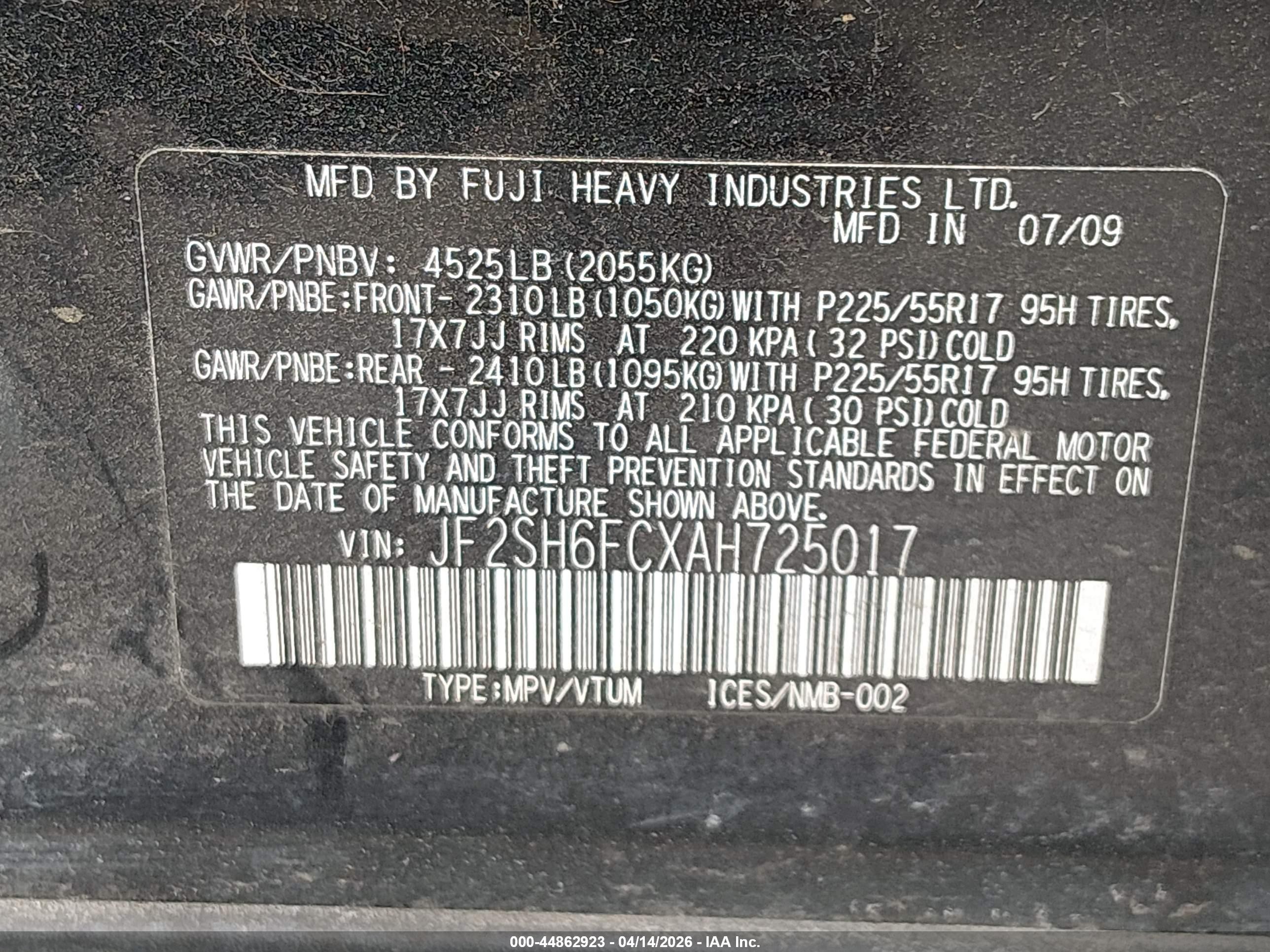 2010 Subaru Forester 2.5xt Limited Black vin: JF2SH6FCXAH725017