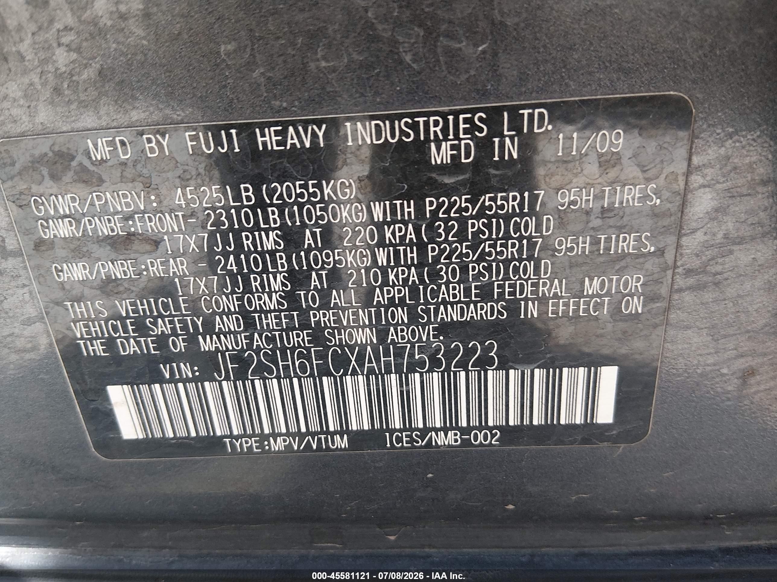 2010 Subaru Forester 2.5xt Limited Black vin: JF2SH6FCXAH753223