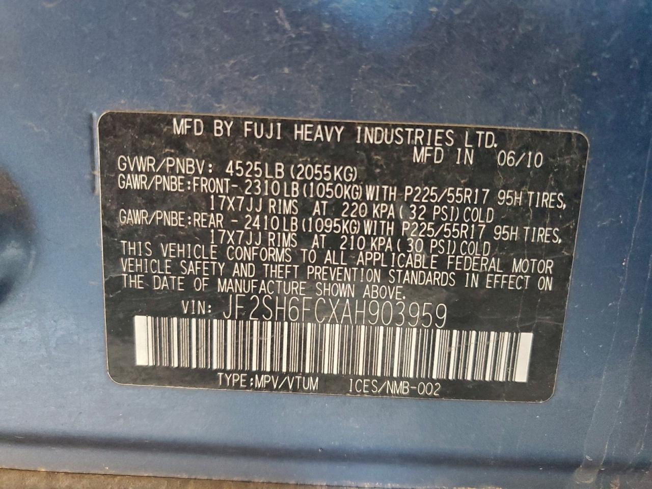 2010 Subaru Forester 2.5xt Limited Blue vin: JF2SH6FCXAH903959