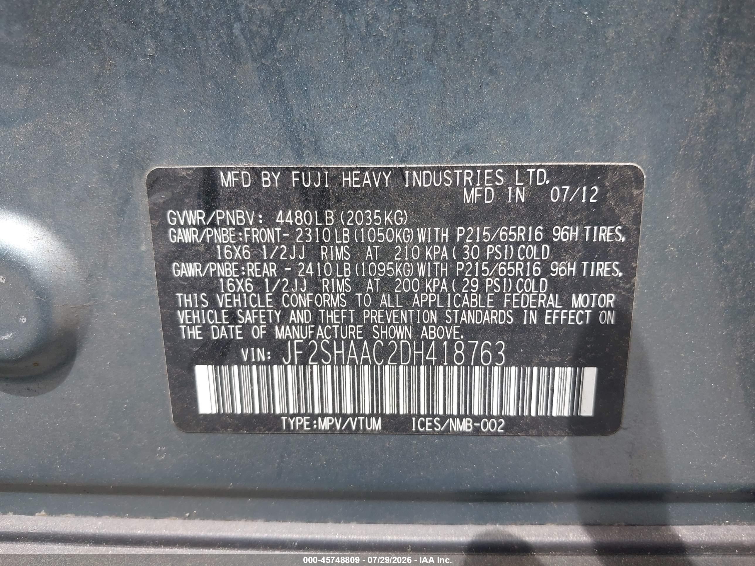 2013 Subaru Forester 2.5x Blue vin: JF2SHAAC2DH418763