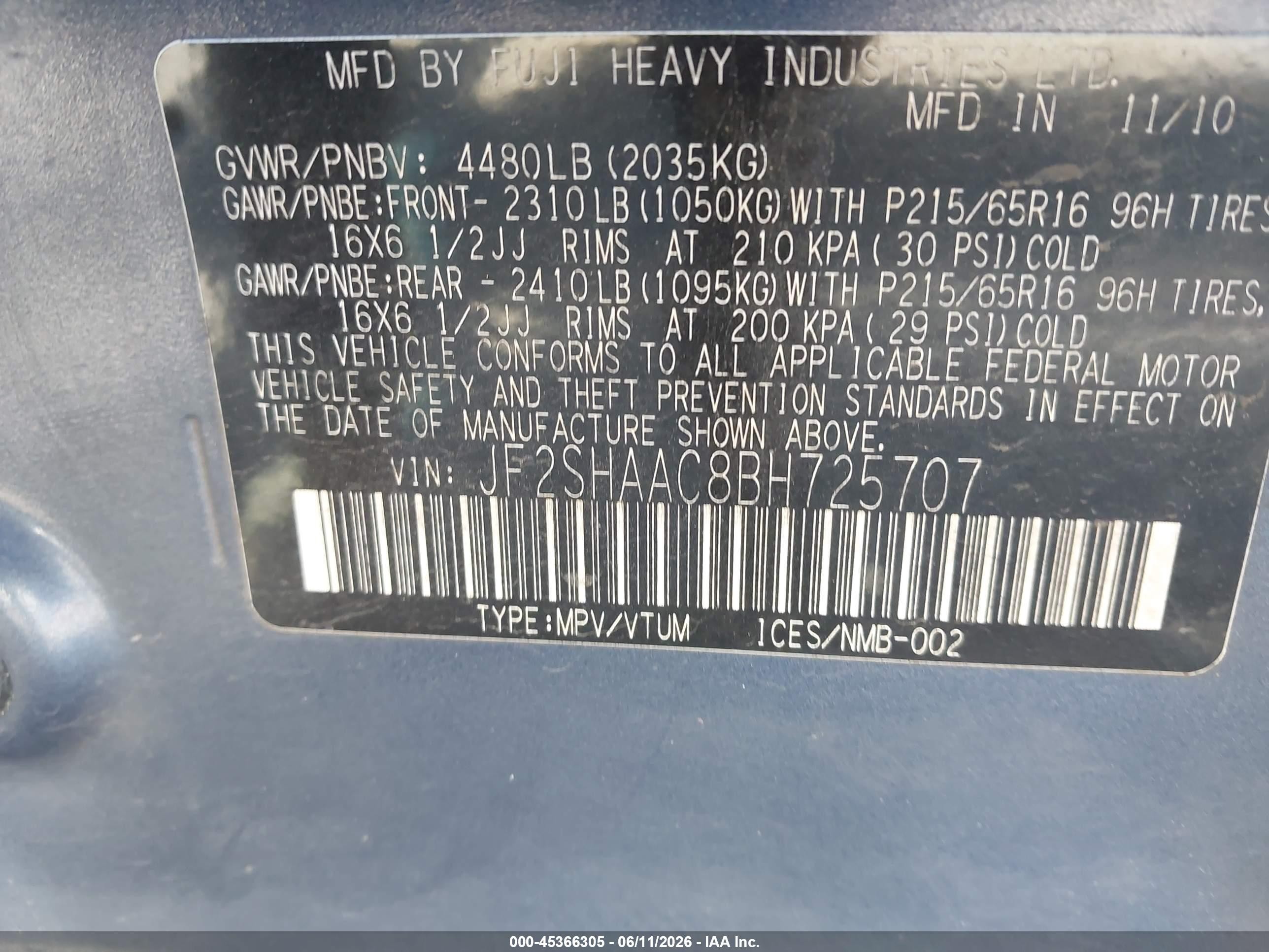 2011 Subaru Forester 2.5x Blue vin: JF2SHAAC8BH725707