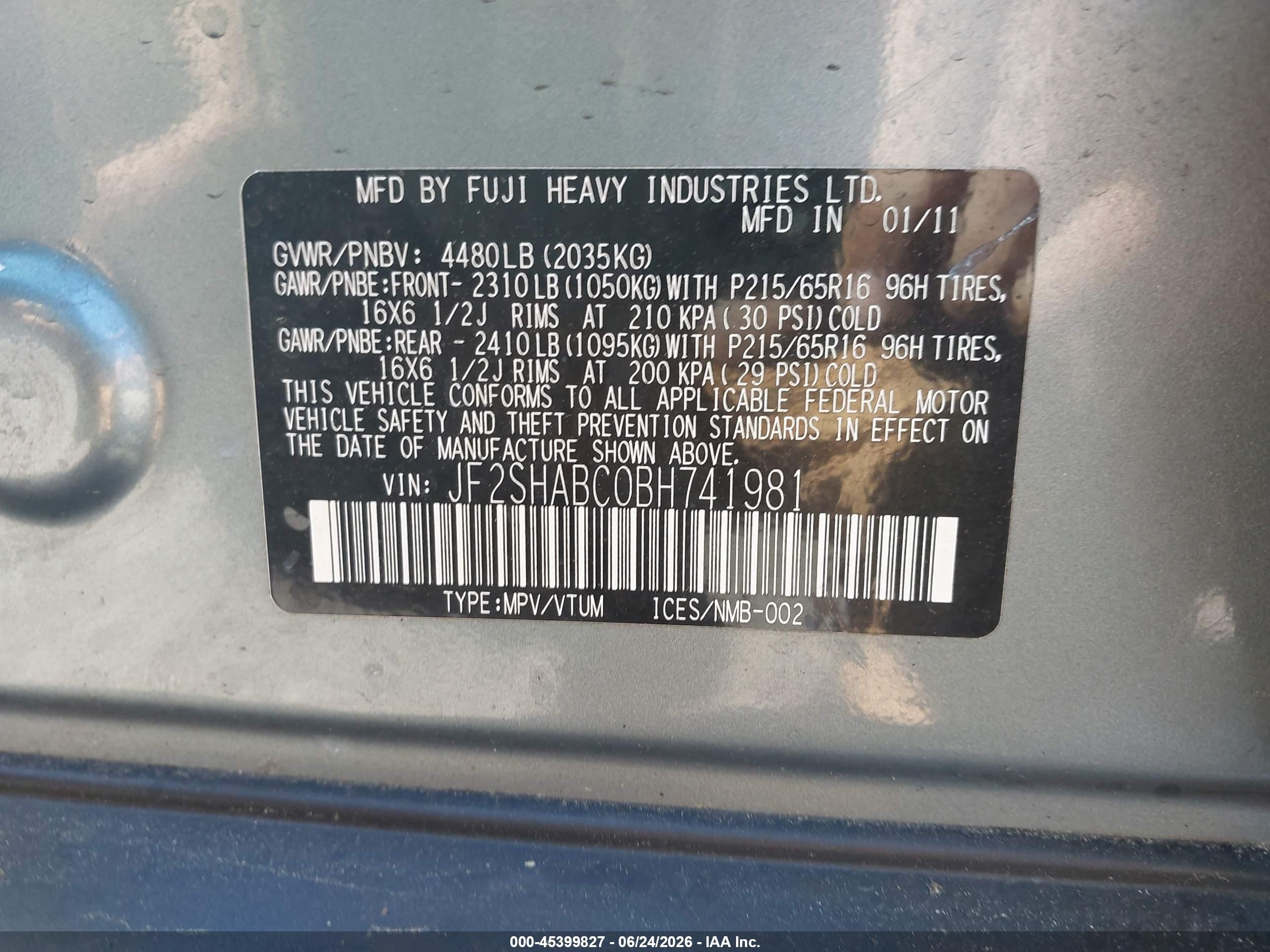 2011 Subaru Forester 2.5x Green vin: JF2SHABC0BH741981