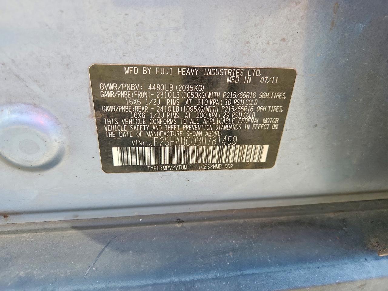 2011 Subaru Forester 2.5x Blue vin: JF2SHABC0BH781459