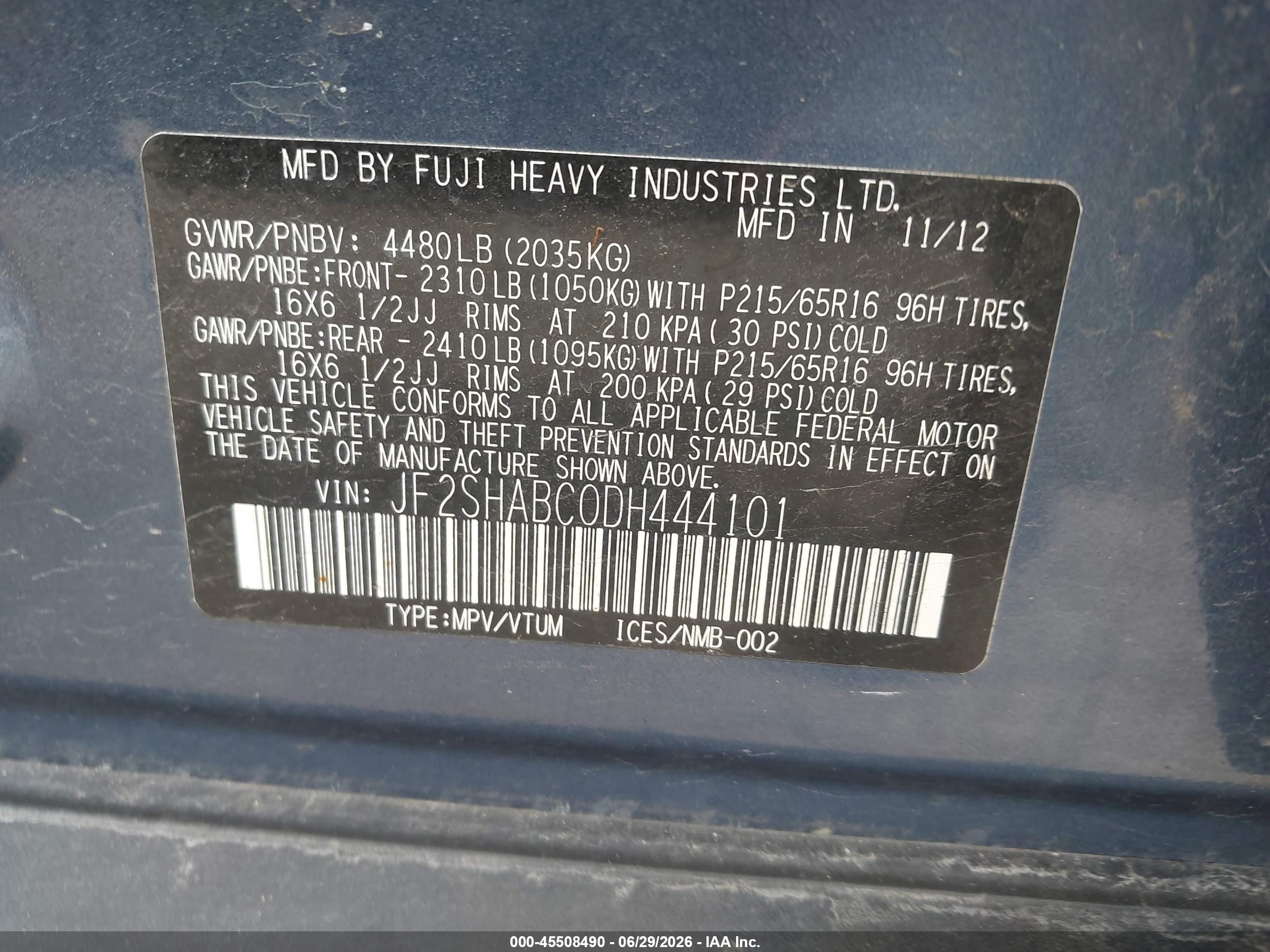 2013 Subaru Forester 2.5x Синий vin: JF2SHABC0DH444101