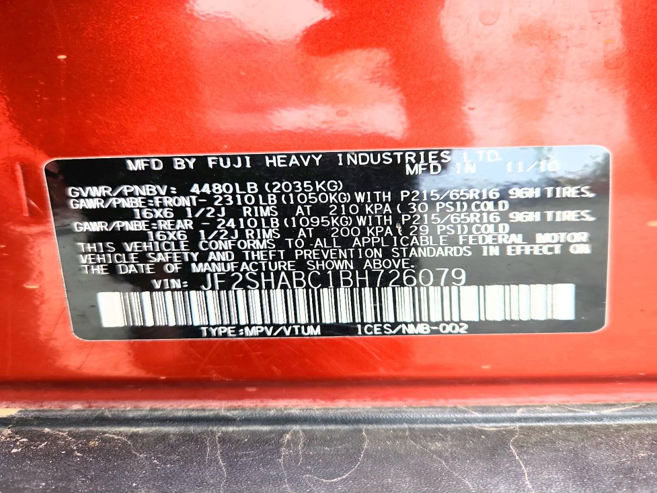 2011 Subaru Forester 2.5x Orange vin: JF2SHABC1BH726079