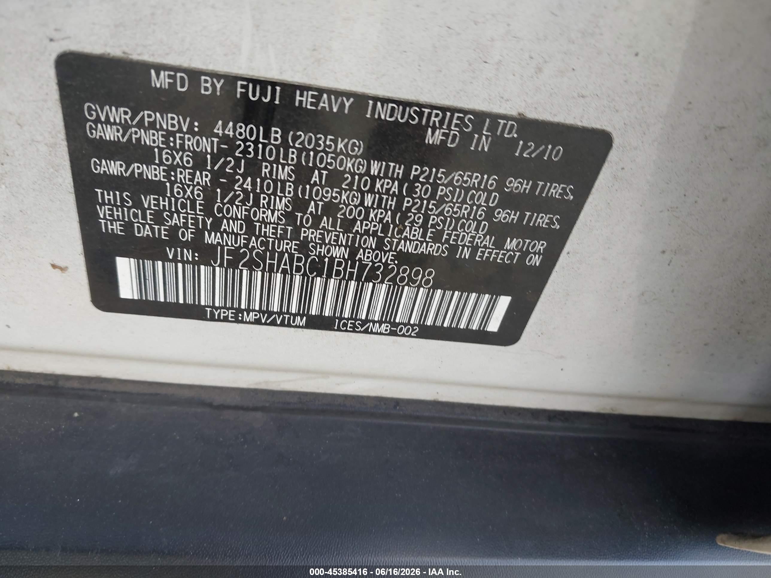 2011 Subaru Forester 2.5x White vin: JF2SHABC1BH732898