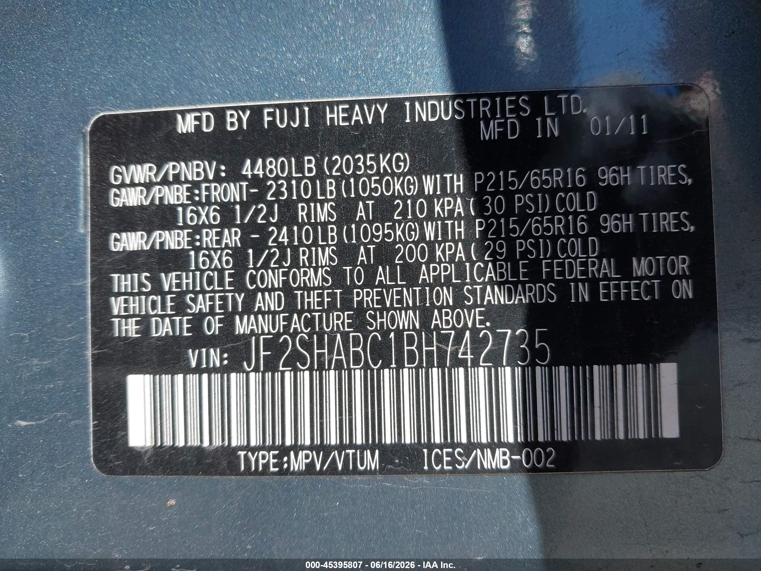 2011 Subaru Forester 2.5x Blue vin: JF2SHABC1BH742735