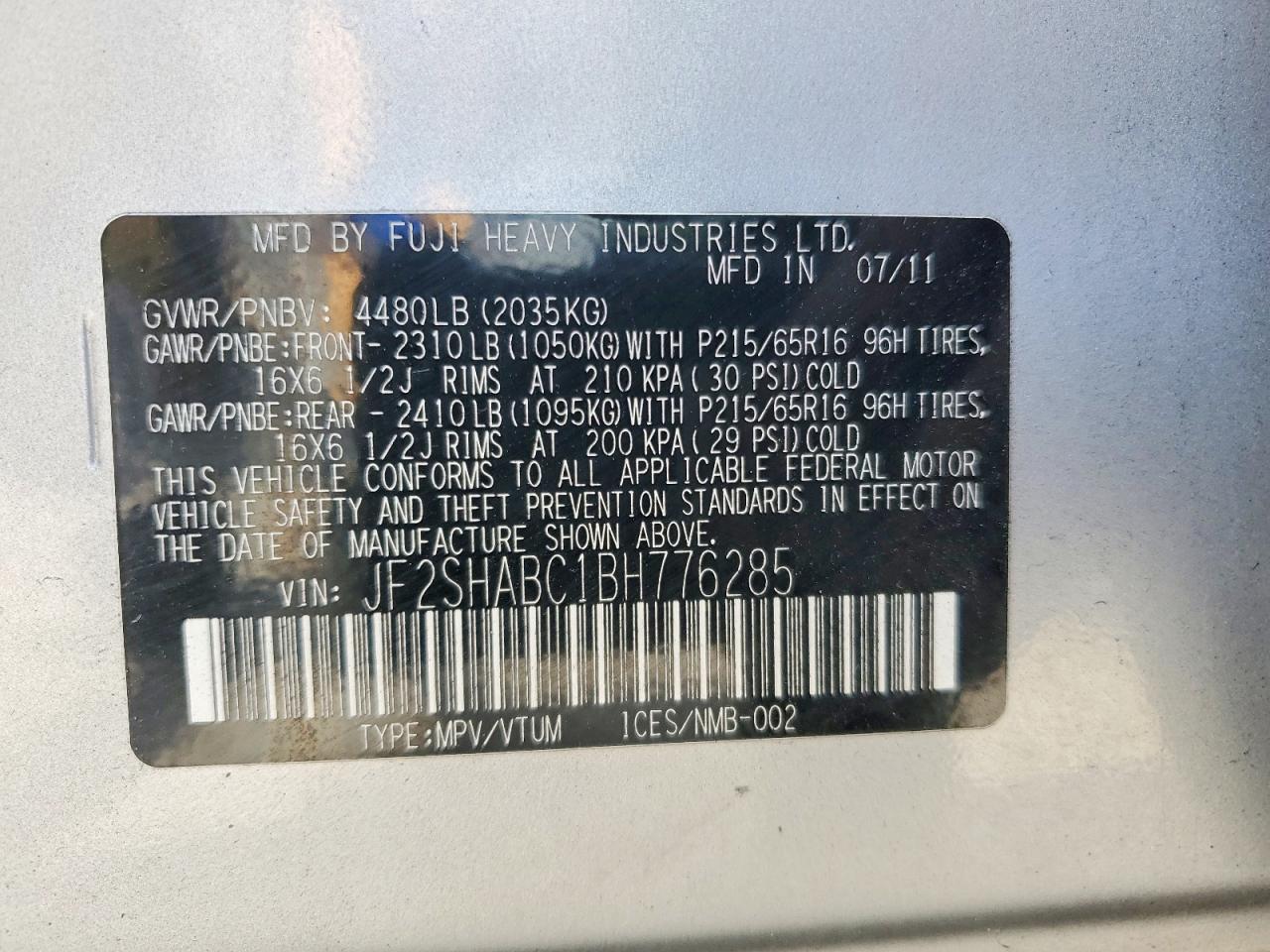 2011 Subaru Forester 2.5x Silver vin: JF2SHABC1BH776285