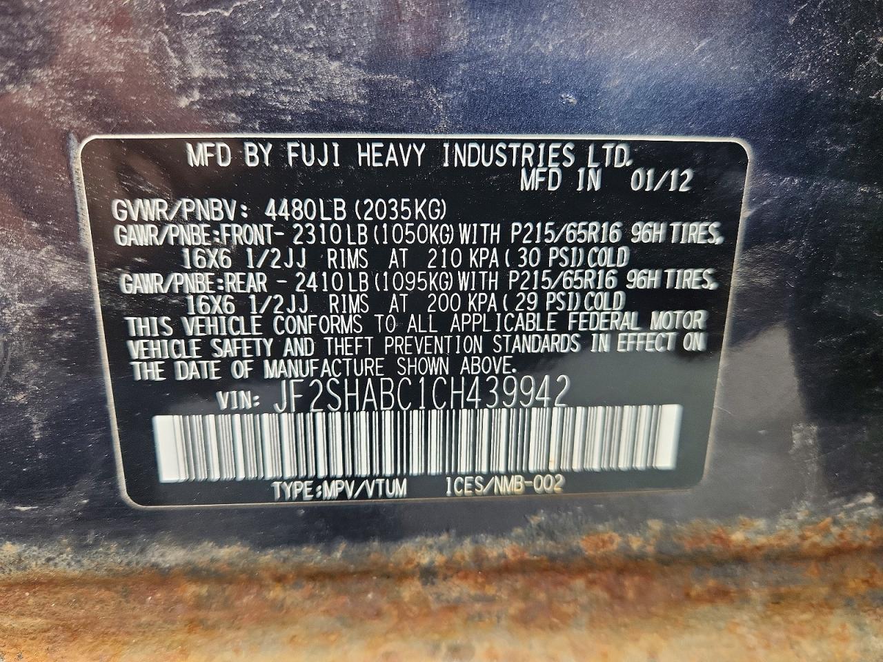 2012 Subaru Forester 2.5x Charcoal vin: JF2SHABC1CH439942