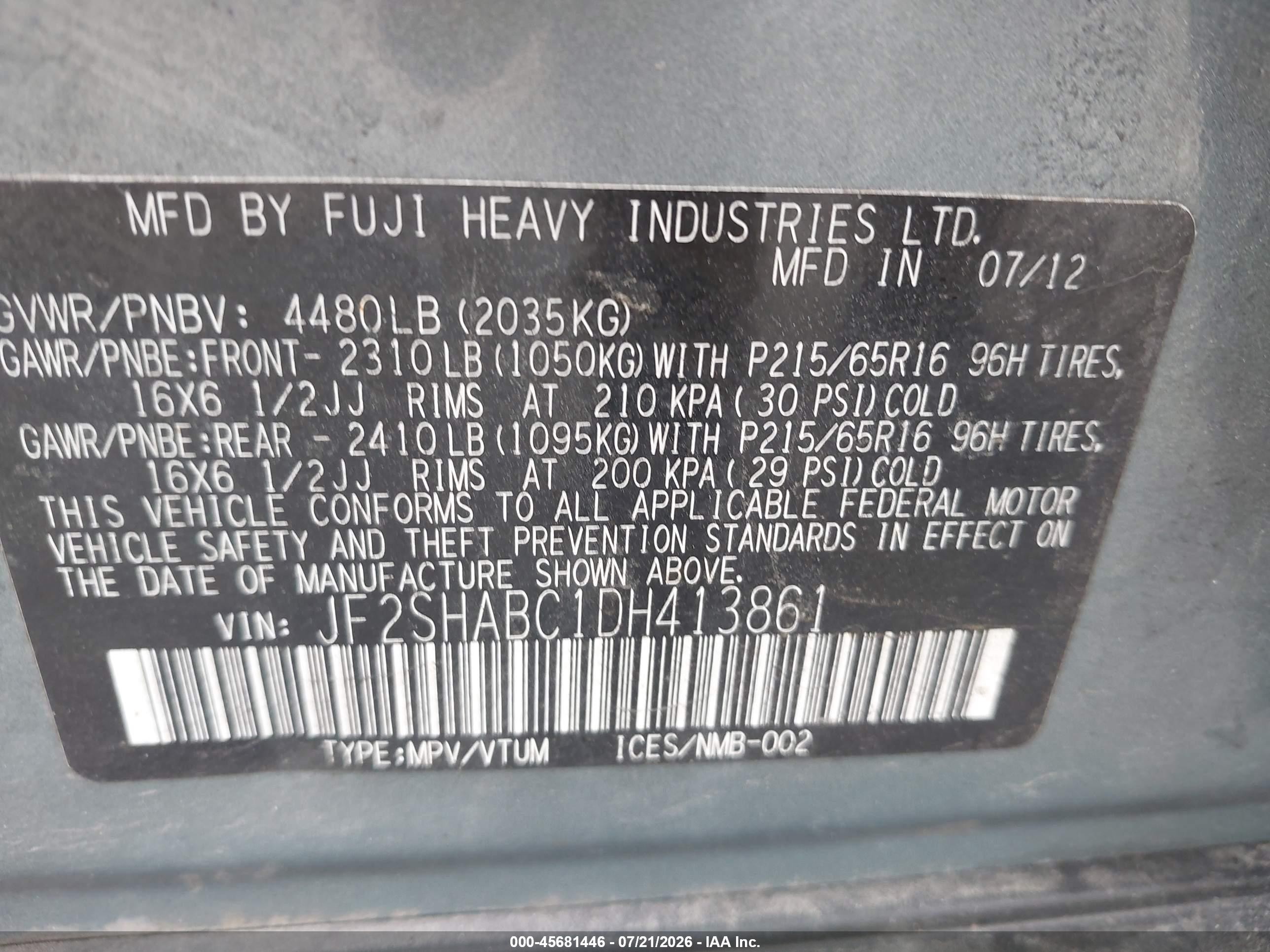 2013 Subaru Forester 2.5x Зеленый vin: JF2SHABC1DH413861