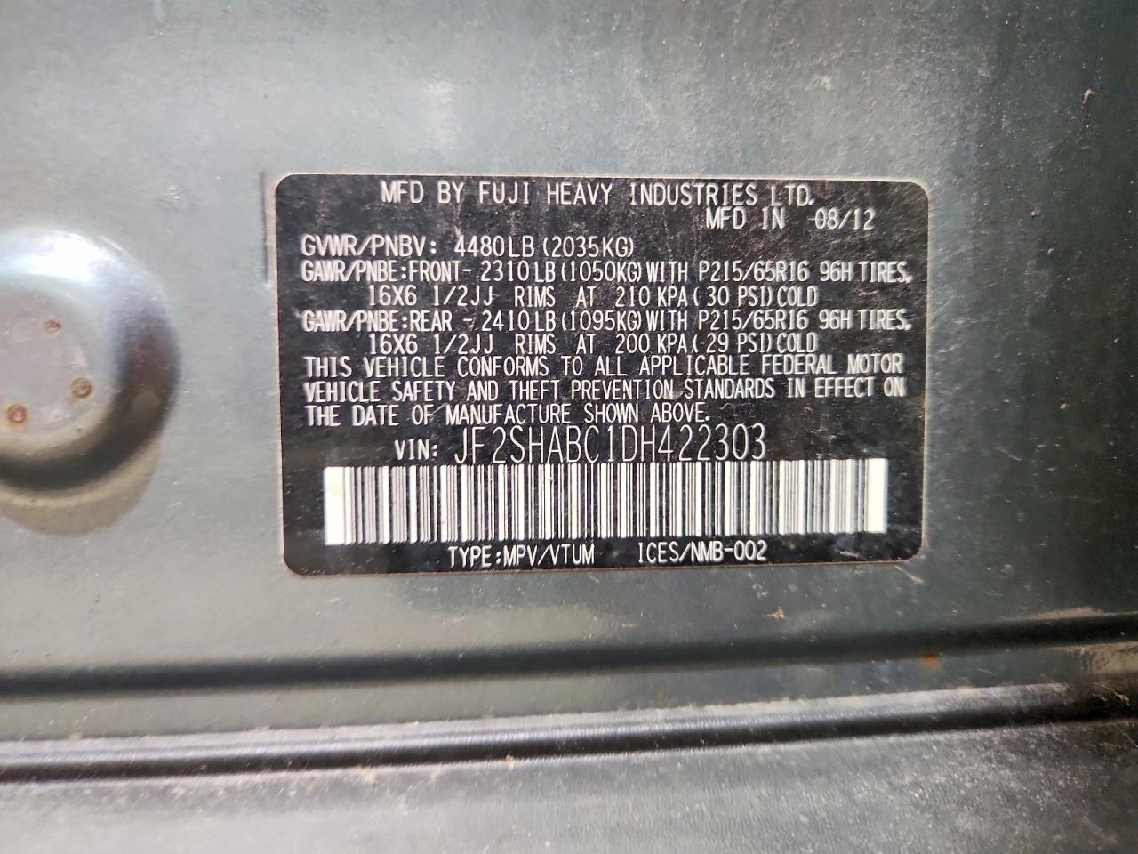 2013 Subaru Forester 2.5x Teal vin: JF2SHABC1DH422303