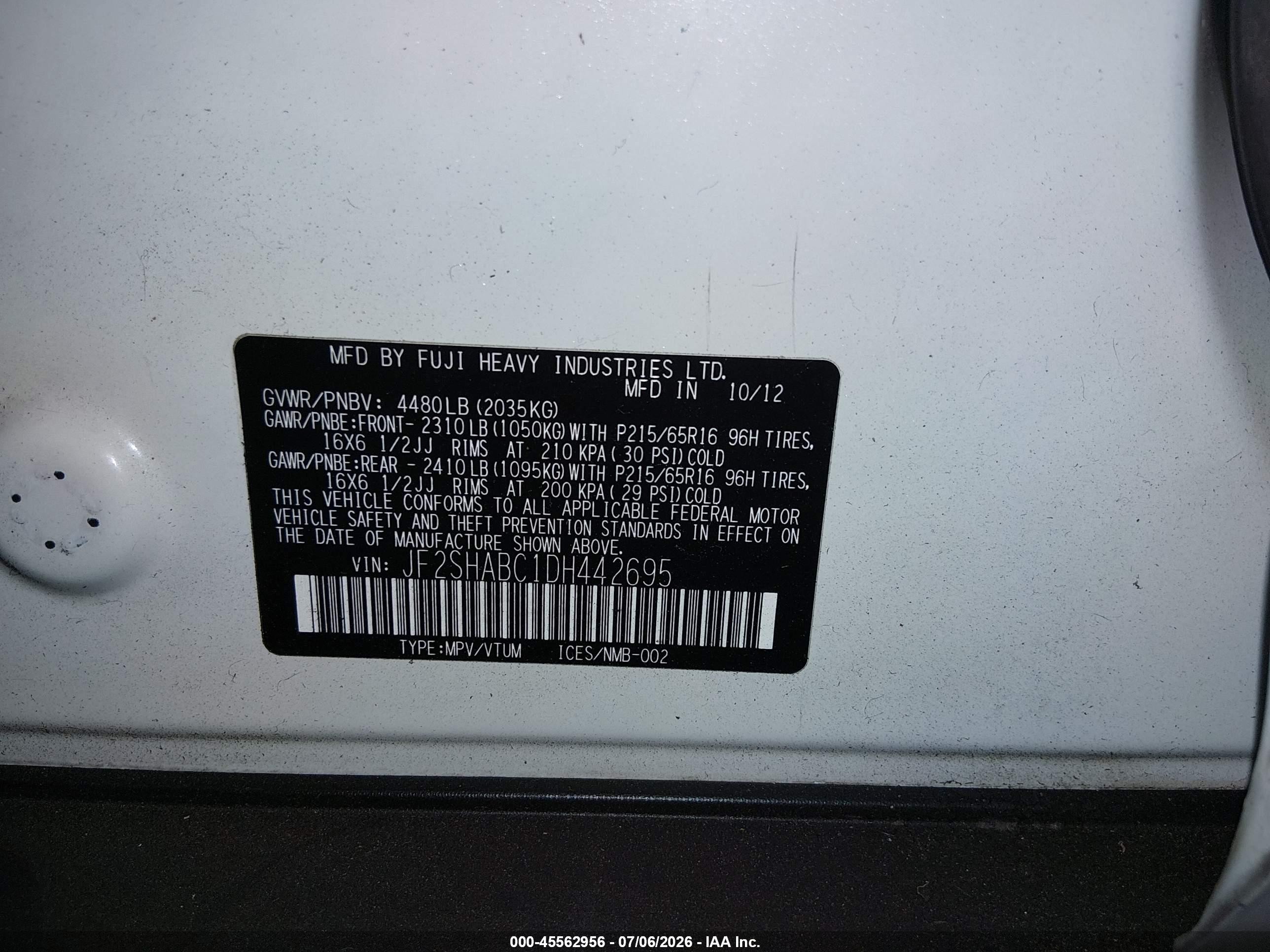 2013 Subaru Forester 2.5x White vin: JF2SHABC1DH442695