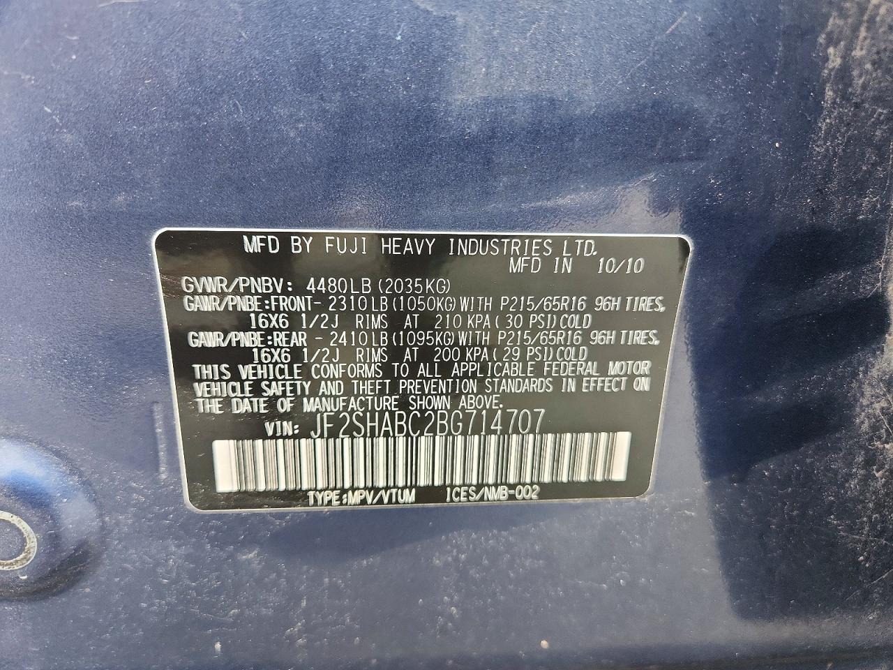2011 Subaru Forester 2.5x Blue vin: JF2SHABC2BG714707