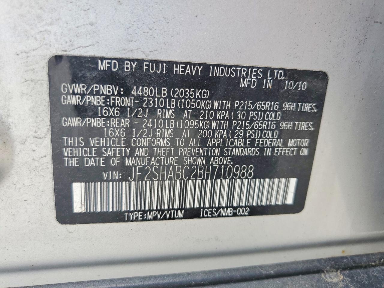 2011 Subaru Forester 2.5x Серебряный vin: JF2SHABC2BH710988