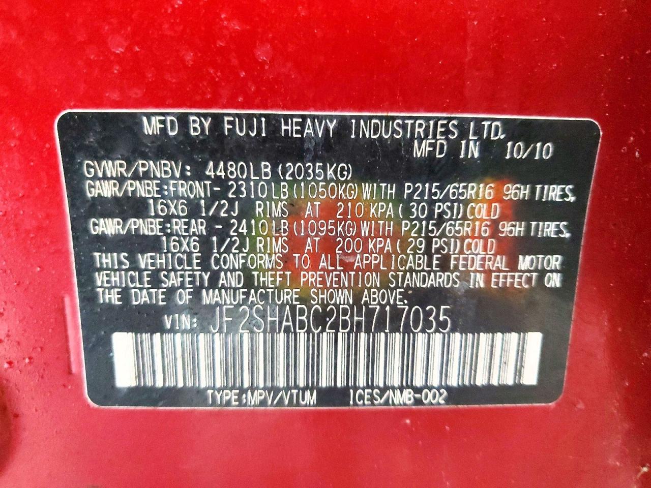 2011 Subaru Forester 2.5x Красный vin: JF2SHABC2BH717035
