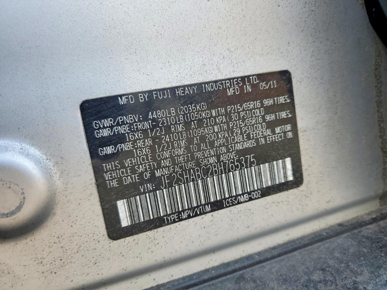 2011 Subaru Forester 2.5x Silver vin: JF2SHABC2BH765375