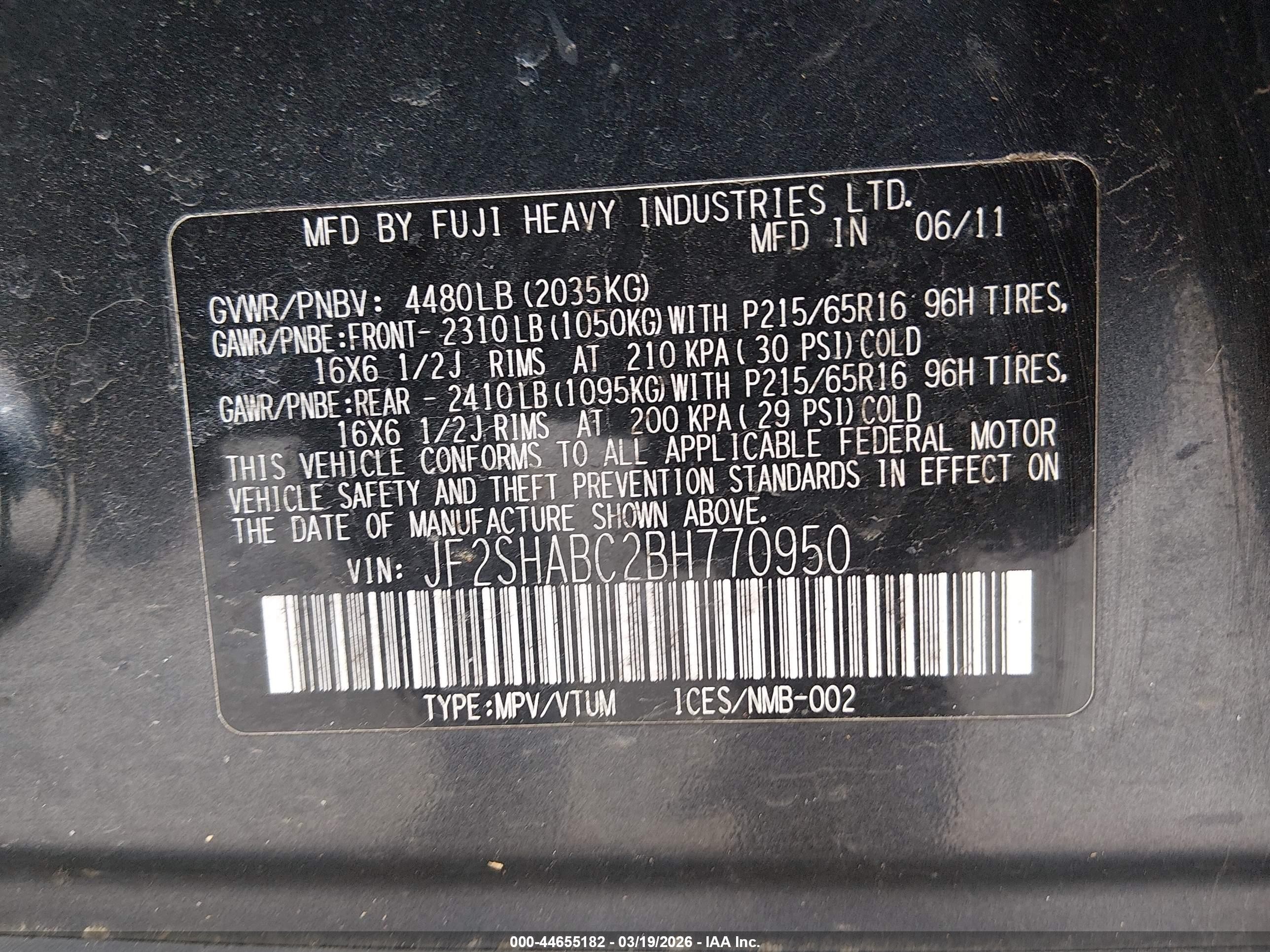 2011 Subaru Forester 2.5x Gray vin: JF2SHABC2BH770950