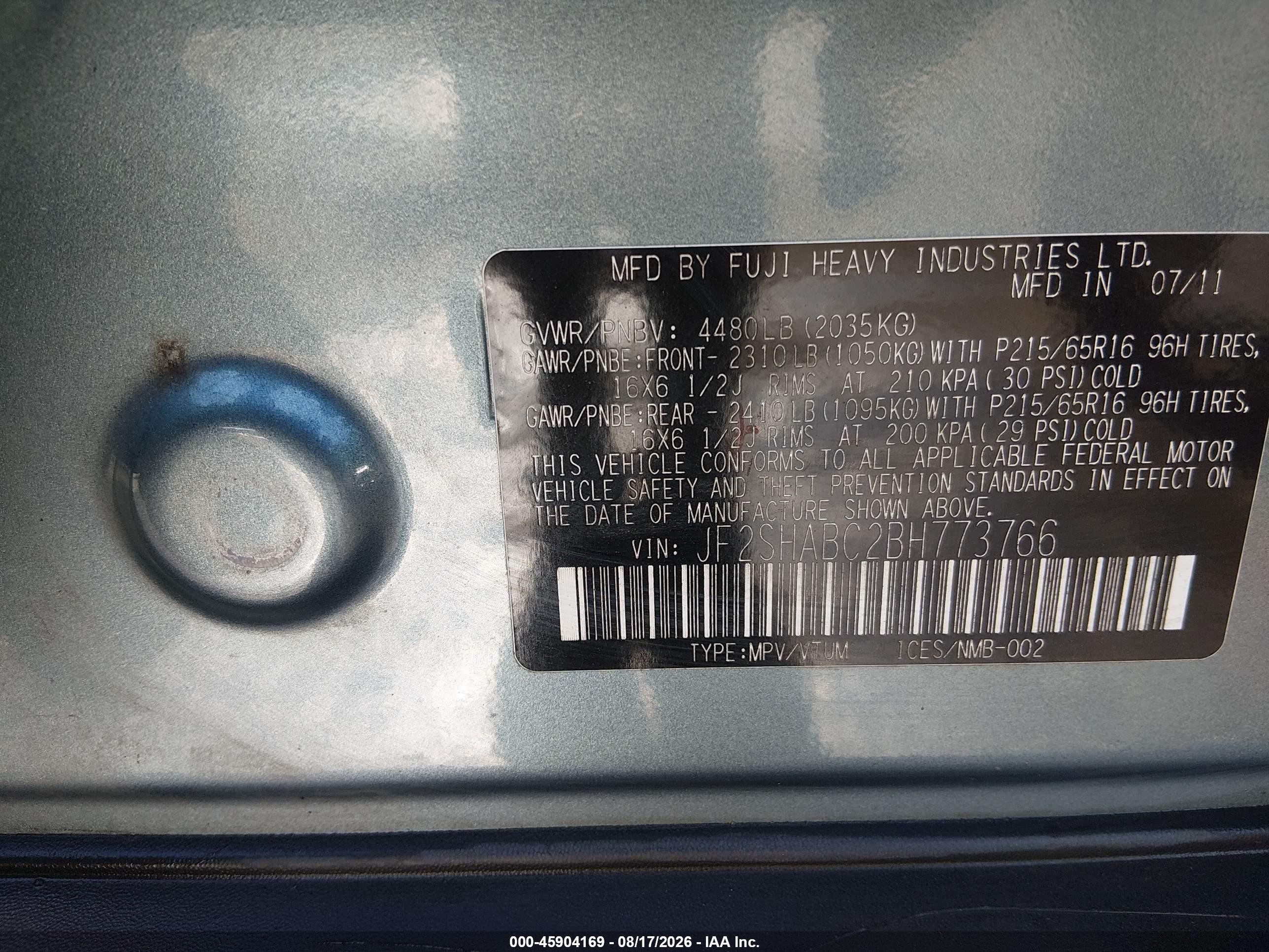 2011 Subaru Forester 2.5x Gray vin: JF2SHABC2BH773766