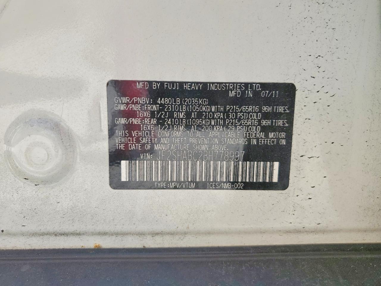 2011 Subaru Forester 2.5x White vin: JF2SHABC2BH778997