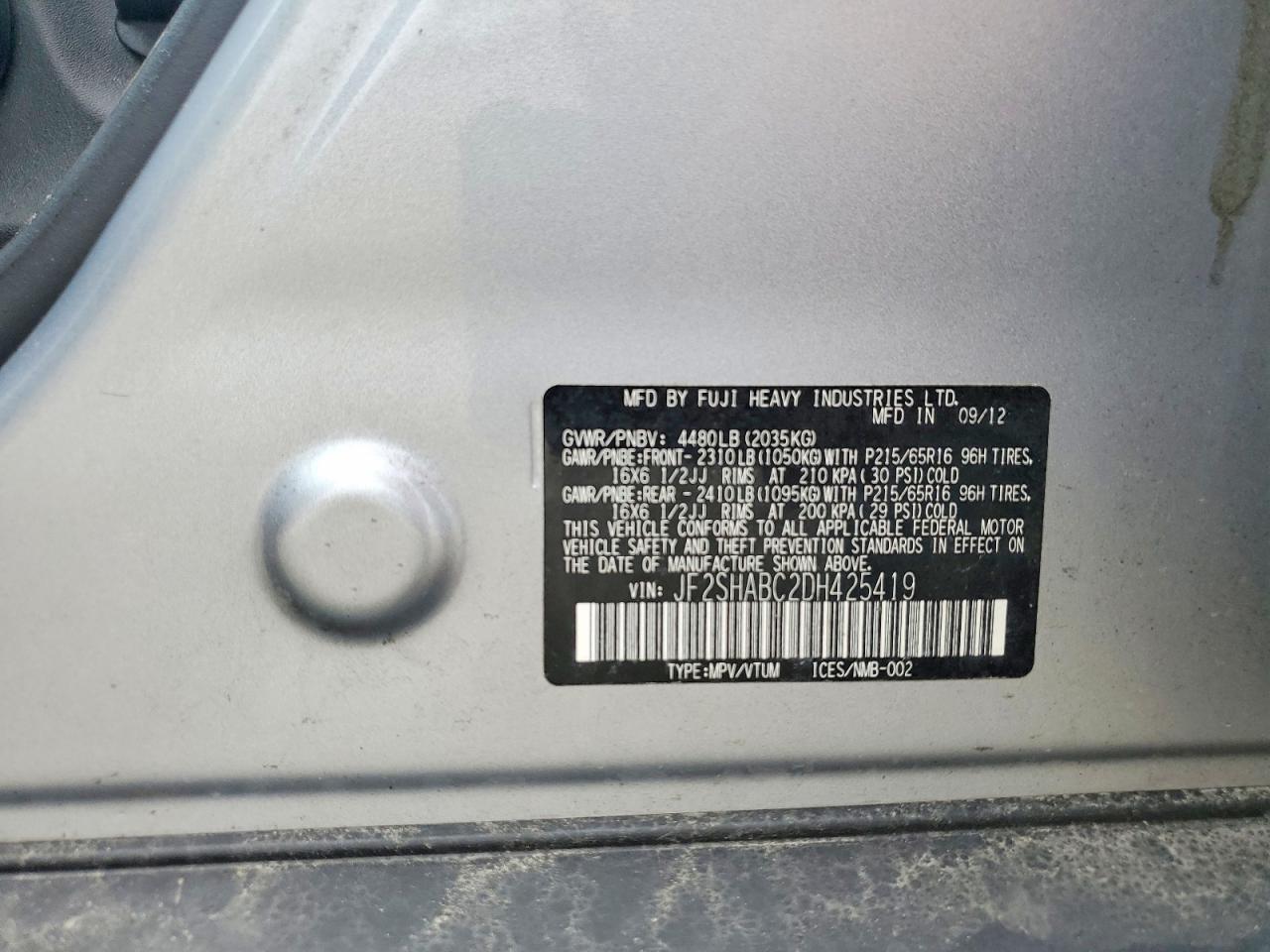 2013 Subaru Forester 2.5x Серебряный vin: JF2SHABC2DH425419