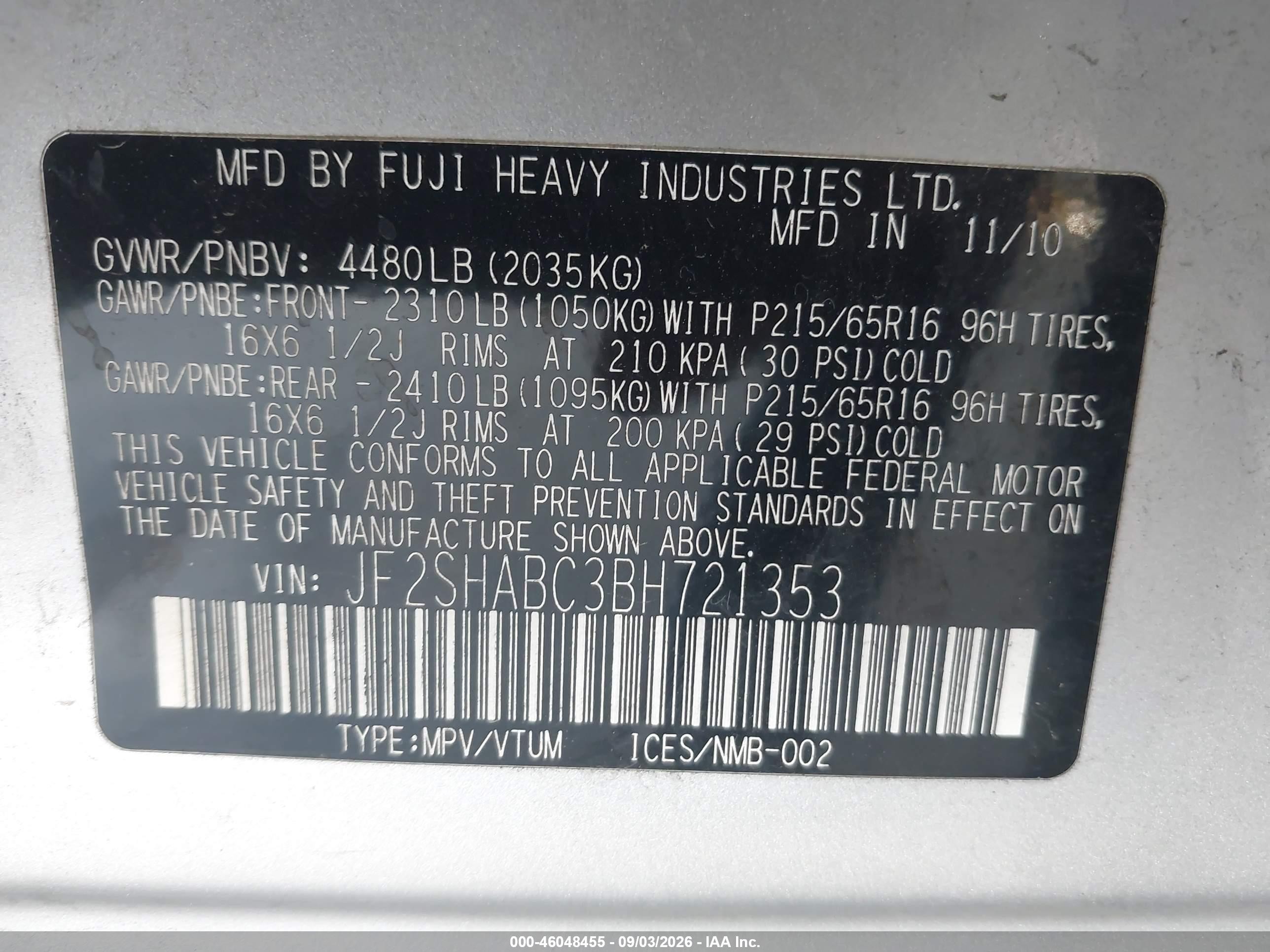 2011 Subaru Forester 2.5x Серебряный vin: JF2SHABC3BH721353