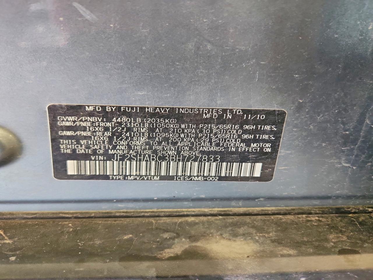 2011 Subaru Forester 2.5x Blue vin: JF2SHABC3BH727833
