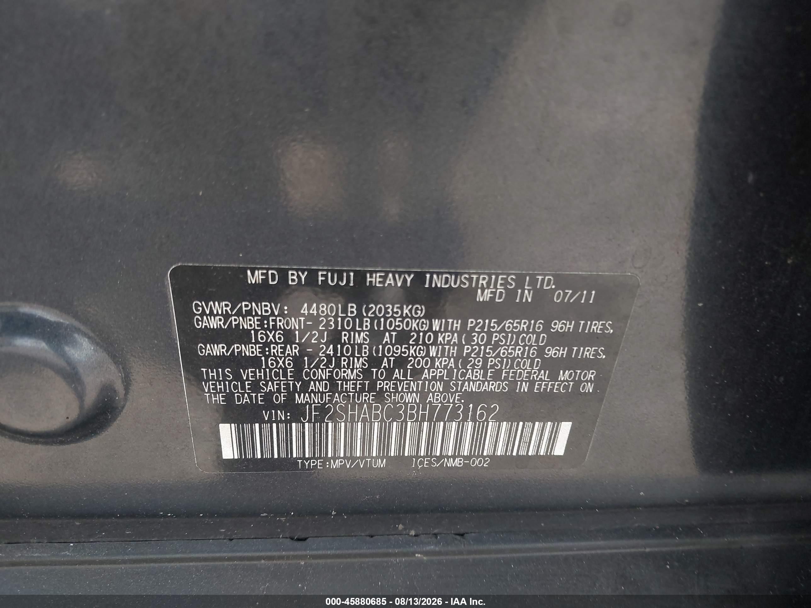 2011 Subaru Forester 2.5x Черный vin: JF2SHABC3BH773162