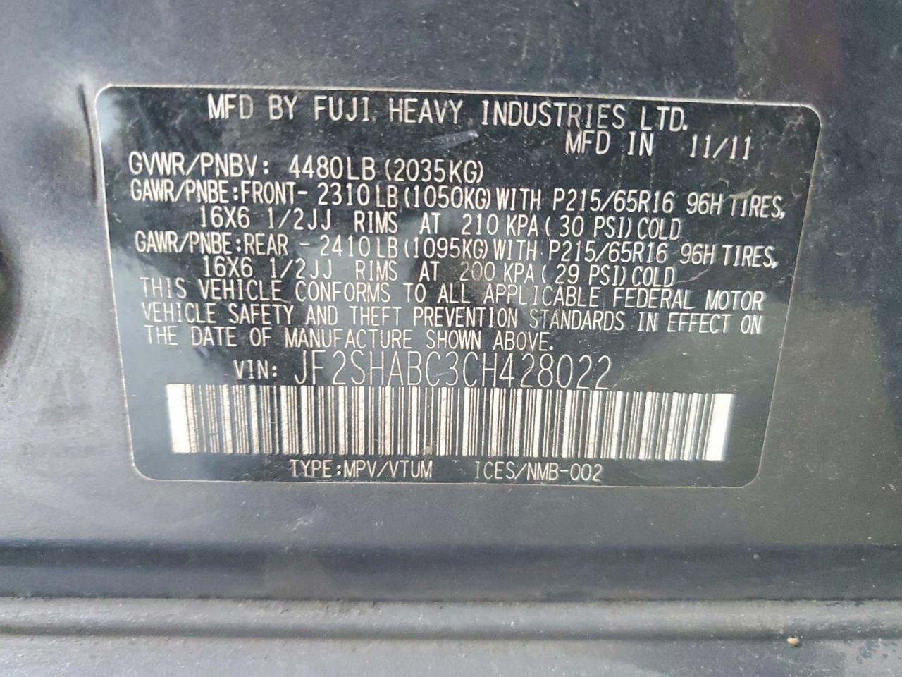 2012 Subaru Forester 2.5x Blue vin: JF2SHABC3CH428022